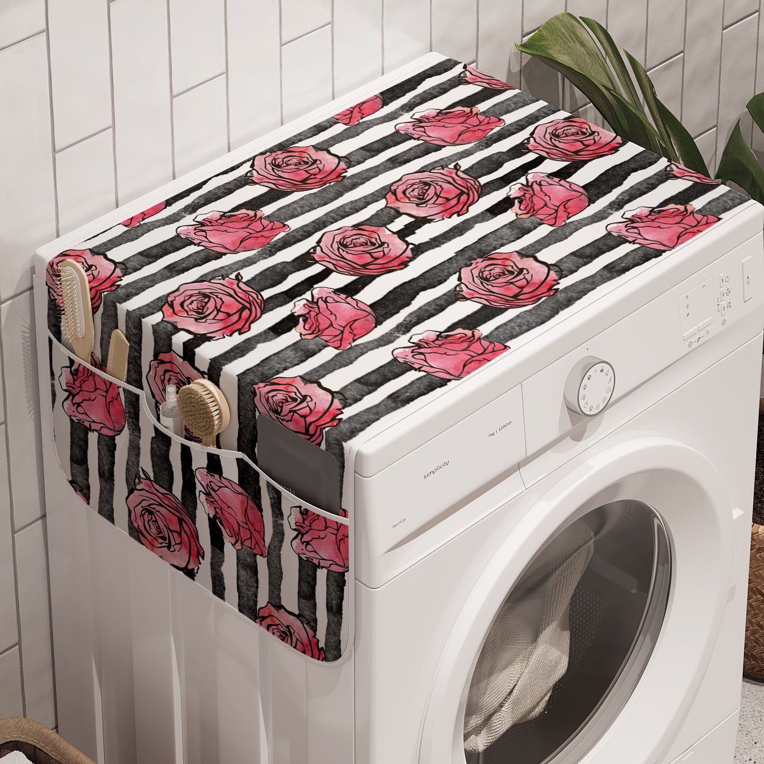 Abakuhaus Badorganizer Anti-Rutsch-Stoffabdeckung für Waschmaschine und Trockner, Floral Aquarell Moderne Blumen