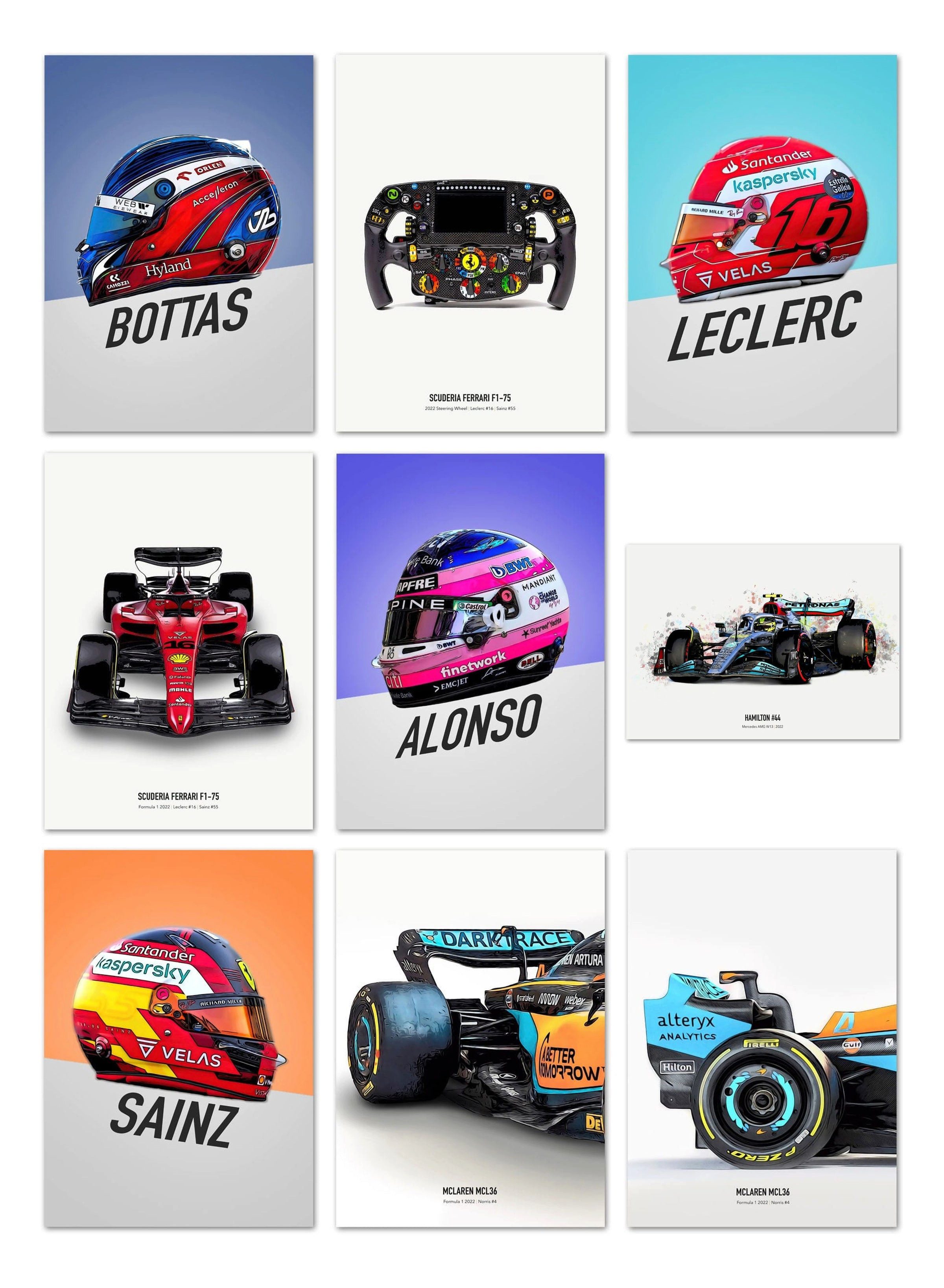JUSTGOODMOOD Poster Formel 1 Rennwagen Helm Rennfahrername Deko Print ohne Rahmen 30x40 cm, I (1 St)
