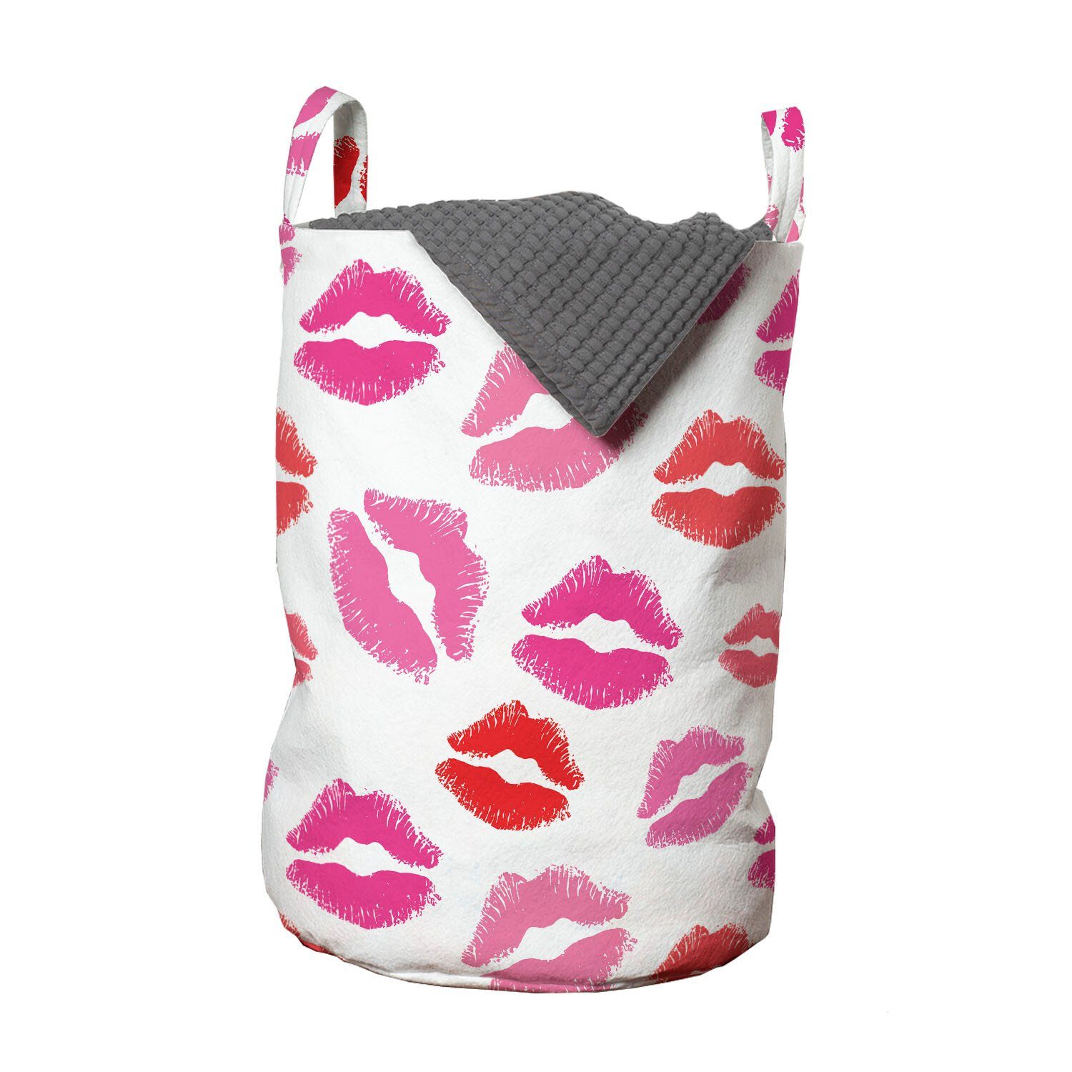 Abakuhaus Wäschesäckchen Wäschekorb mit Griffen Kordelzugverschluss für Waschsalons, Lippen Rosa und Rot romantische Küsse