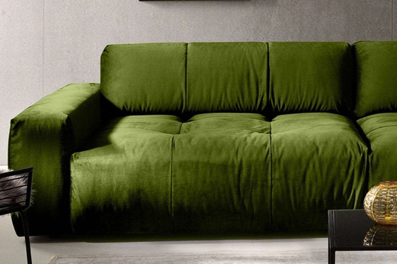 3-Sitzer grün mit Sofa Sitztiefenverstellung Big Velvet PALACE, Farben versch. KAWOLA