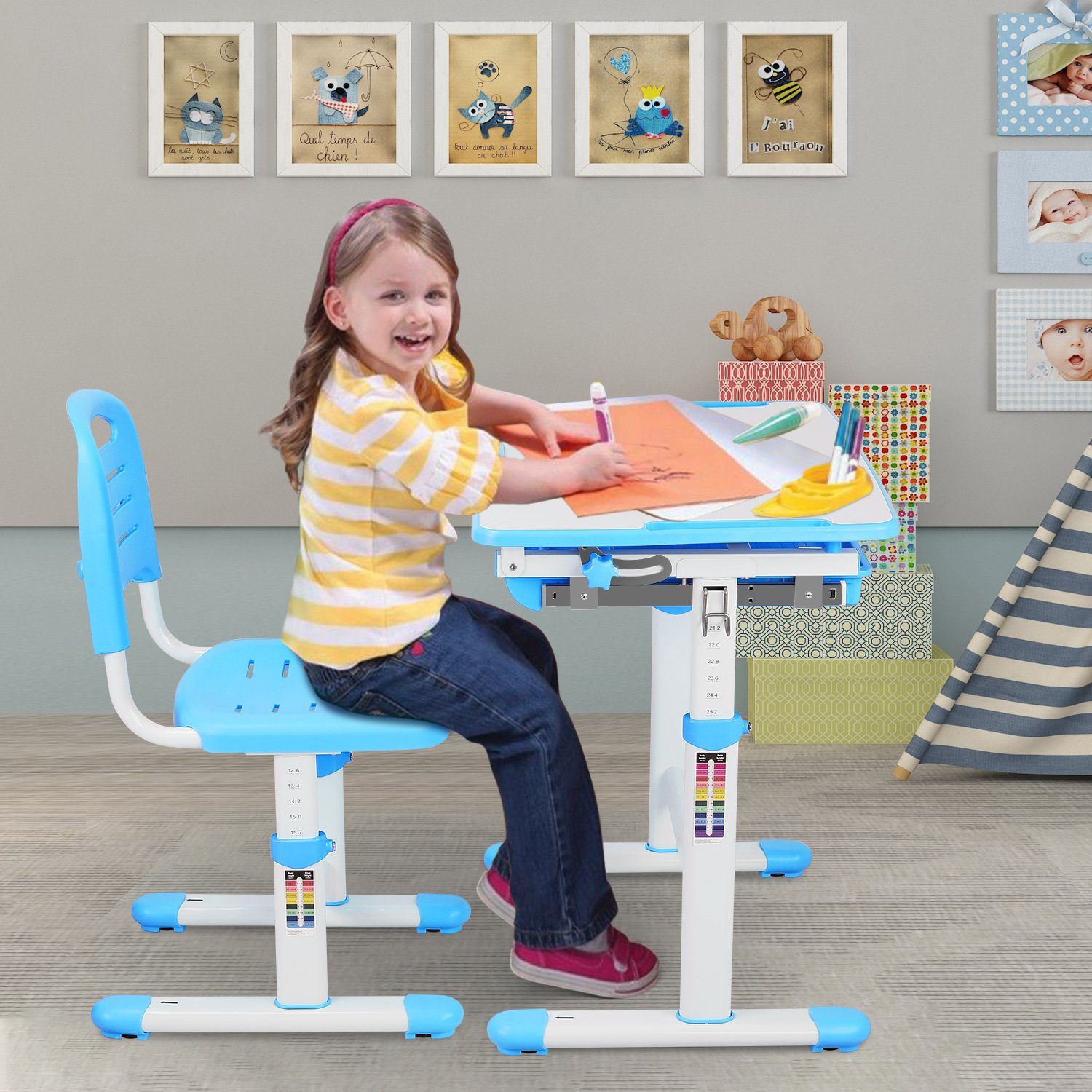 Bamny Kinderschreibtisch Schülerschreibtisch und Stuhl Set, Kindertisch