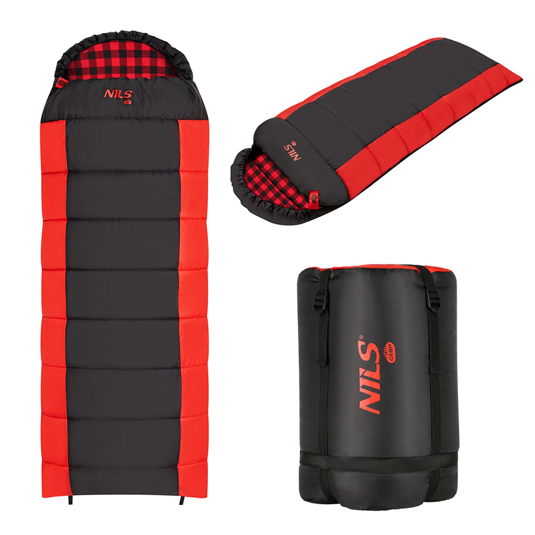 NILS CAMP Deckenschlafsack dicker Schlafsack Schwarz/Rot isolierend