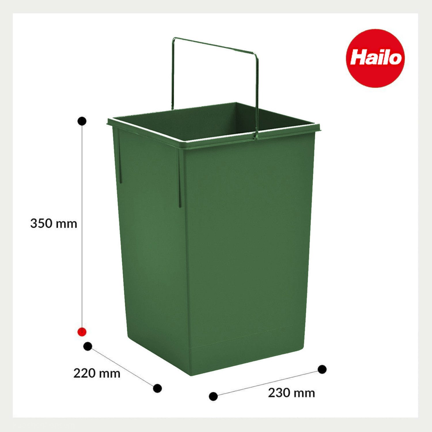 Hailo Einbaumülleimer Hailo Inneneimer 1073259 gruen 15 Liter 230 x 220 x 350 mm mit Henkel, grüne eckige Form mit Henkel