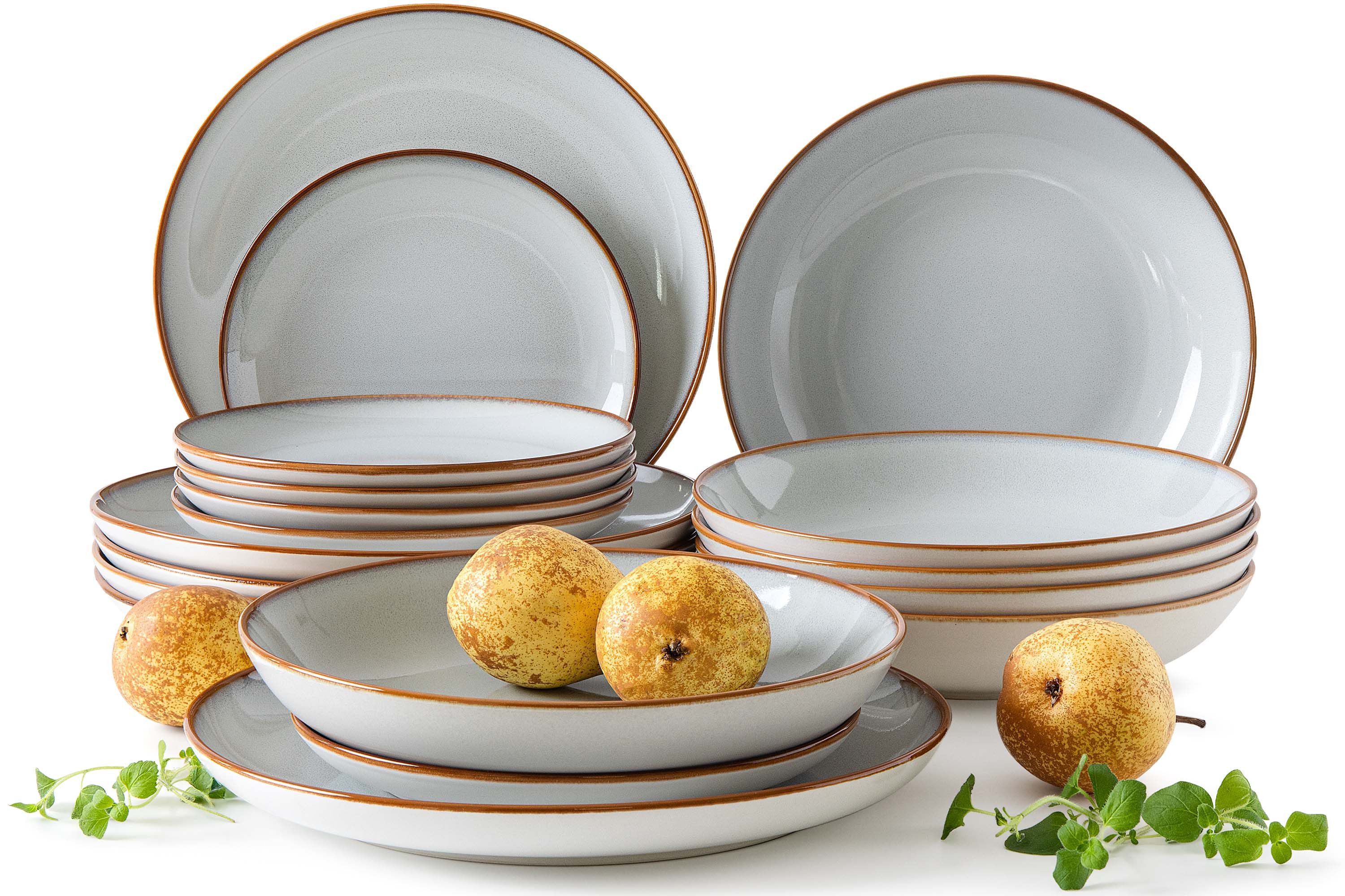 Ritzenhoff & Breker Tafelservice RITZENHOFF & BREKER PORTOFINO Geschirrset, KONSIMO (18-tlg), 6 Personen, Steinzeug, spülmaschinengeeignet, mikrowellengeeignet, Reaktivglasur, Modern