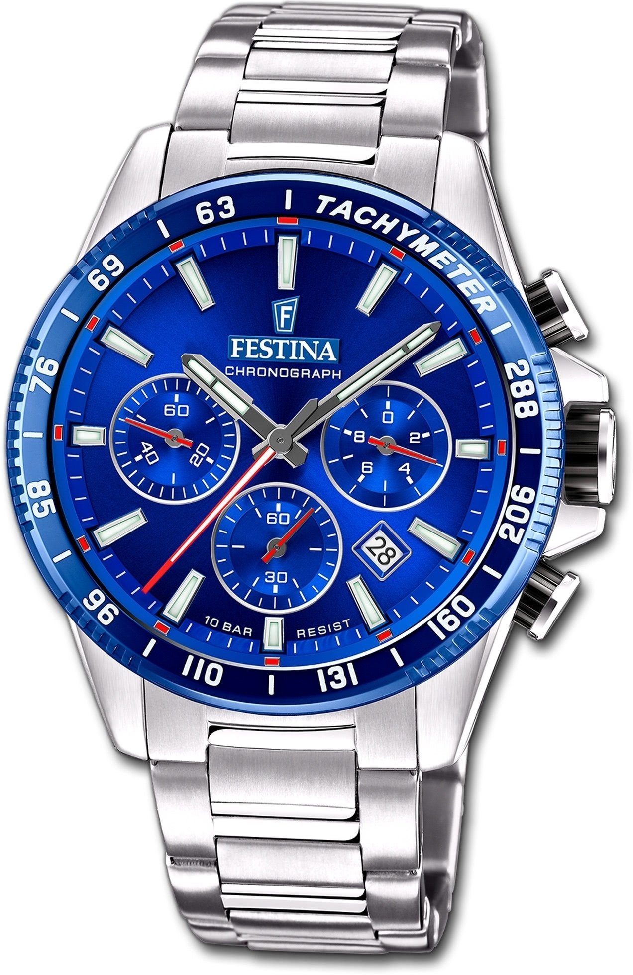 Quarzuhr Timeless Herrenuhr (ca. rund, Chronograph, Herrenuhr Edelstahlarmband groß 45mm) Festina silber, Festina