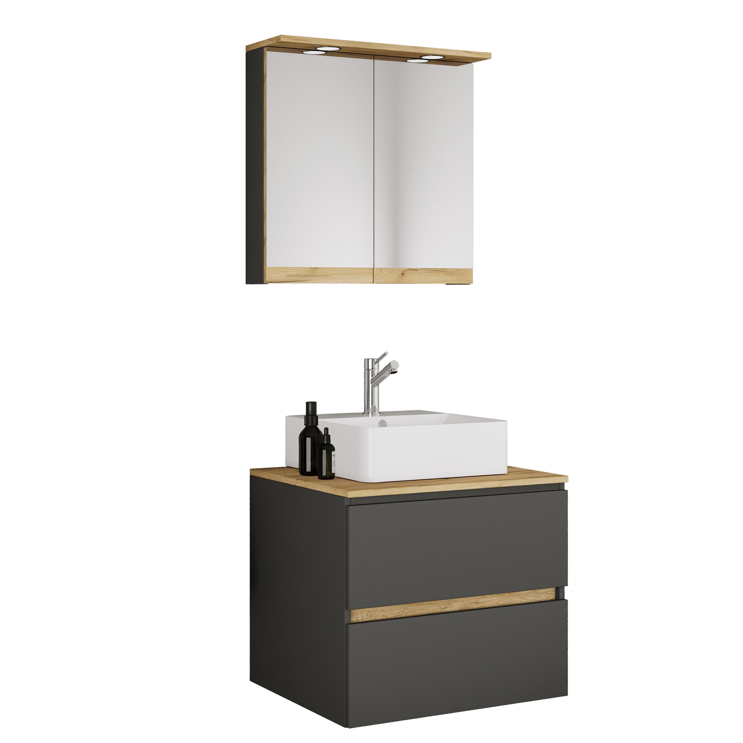 VCM Waschtisch 3 teilig Badmöbel-Set Waschplatz Cosila (Set, 3-St., 1x Unterschrank 1x Waschbecken 1x Spiegelschrank)
