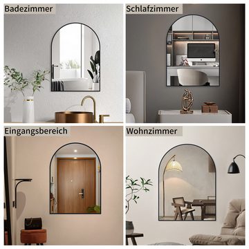 Hopibath Spiegel Rundboegn für Garderobe Flur Schlafzimmer Wohnzimmer Hotel (Wandspiegel Schwarz, 5mm Glas, mit Alurahmen), 60x80,50x70cm