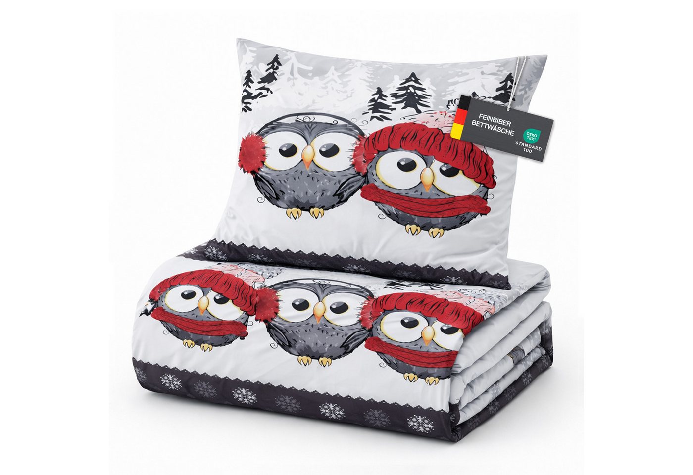Bestlivings Bettwäsche Set "Feinbiber" für den Winter, Mischgewebe, 2 teilig, 135x200/80x80cm, 65% Baumwolle/35% Polyester, atmungsaktiv, extra warm