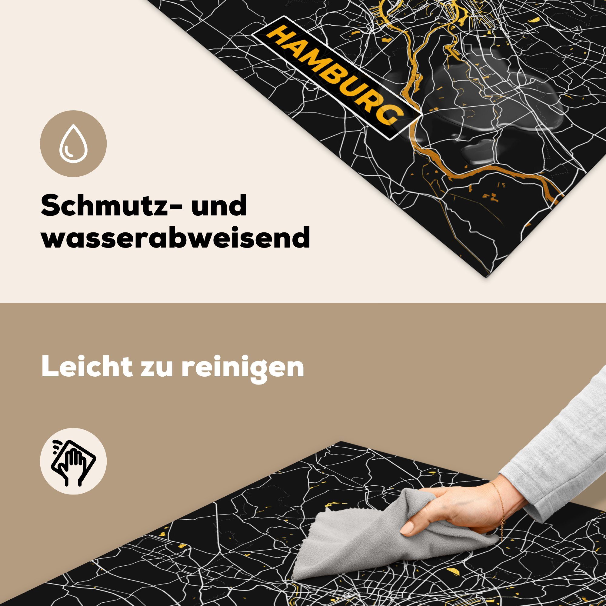 cm, Stadtplan, Herdblende-/Abdeckplatte küche - - für Hamburg Vinyl, - Arbeitsplatte tlg), MuchoWow (1 Gold - Deutschland Ceranfeldabdeckung, 78x78 Karte