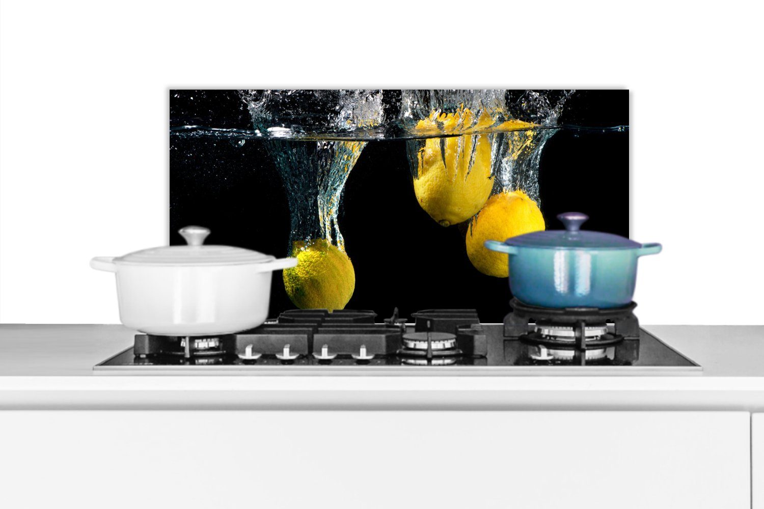 MuchoWow Küchenrückwand Zitrone - Frucht - Stilleben - Wasser - Gelb, (1-tlg), 60x30 cm, Wandschutz, gegen Fett und Schmutzflecken für Küchen | Küchenrückwände