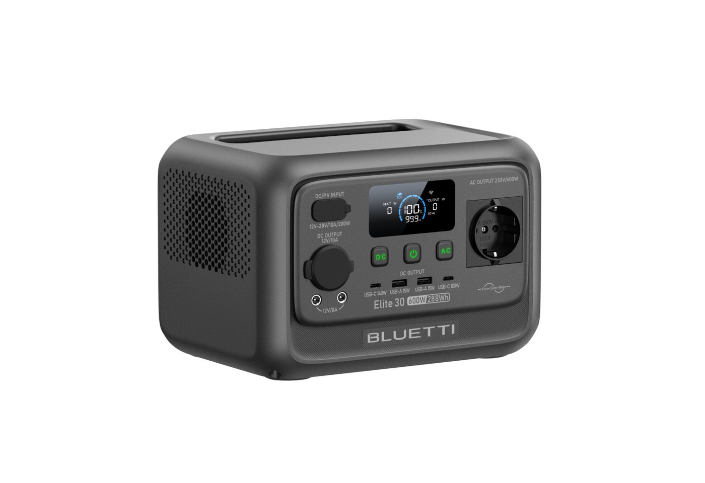 BLUETTI Stromerzeuger Elite 30 V2 Solargenerator 600W / 288Wh Tragbarer Powerstation, 0,6 in kW, (288 Wh LFP Batterie 6 AC Ausgang (Power Lifting 1500W), 0-100% in 70 Minuten, Solargenerator für Camping, Vans, Stromausfälle
