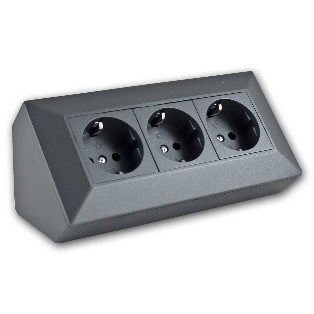 ChiliTec Aufputz-Steckdose 3-fach Aufbau-Steckdosenblock anthrazit 250V~/ 16A