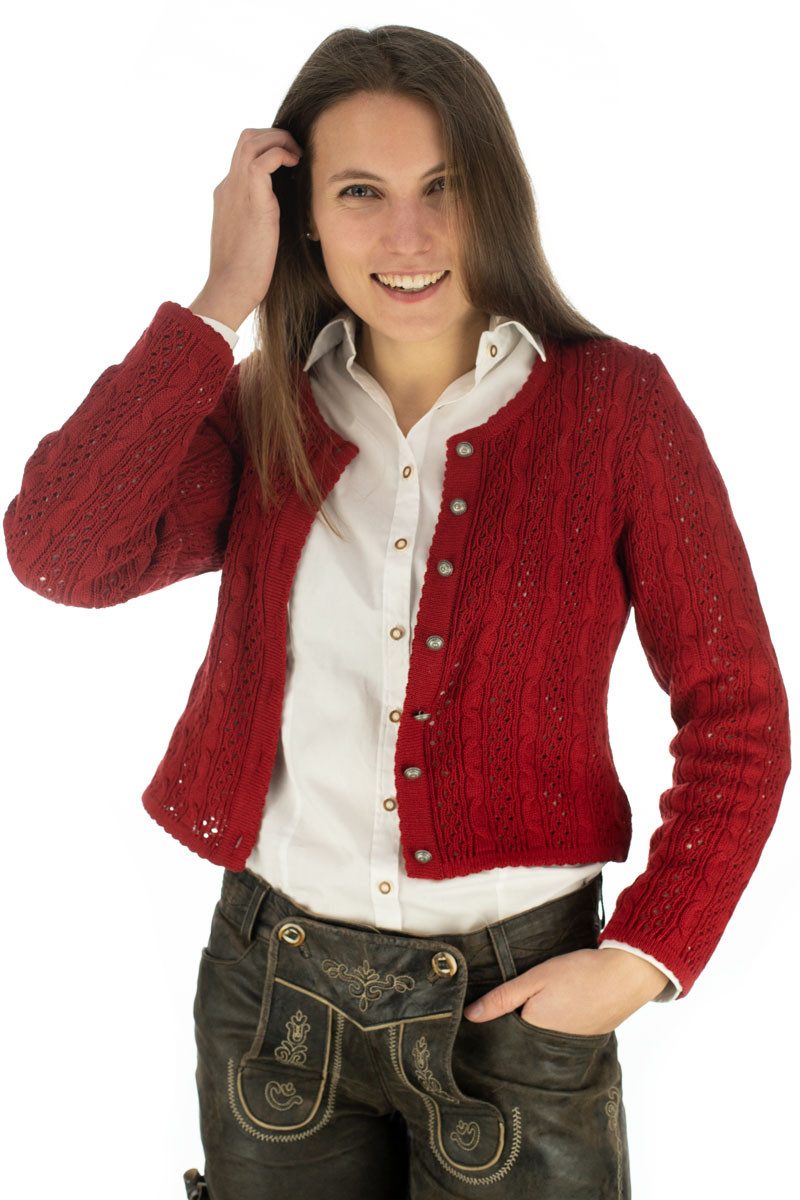 OS Trachten Strickjacke Tikepe sehr kurz geschnittene Trachtenjacke mit Strickmuster