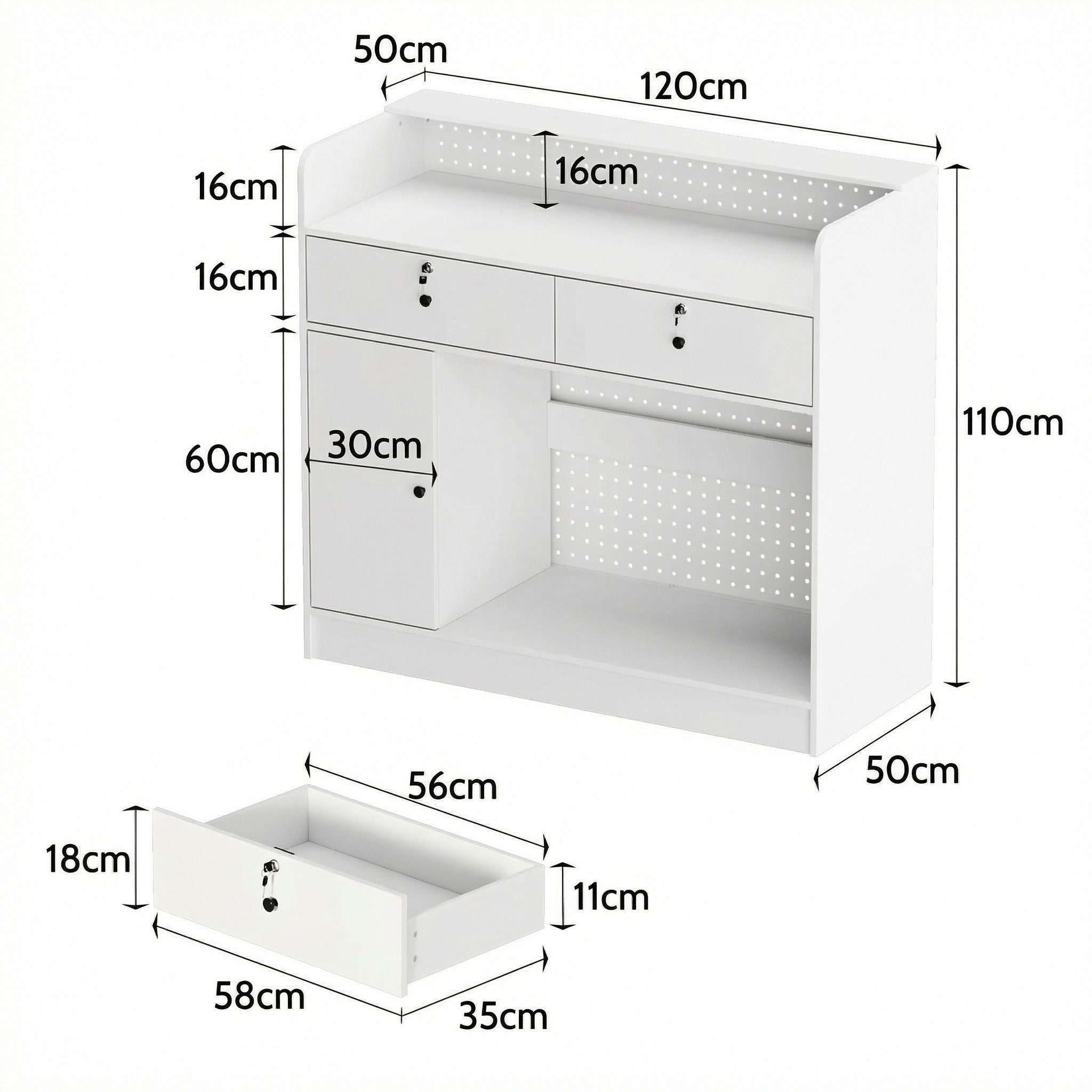 FUFU&GAGA Empfangstheke 120cm, Verkaufstheke mit 2 Schubladen und 1 Tür, Weiß