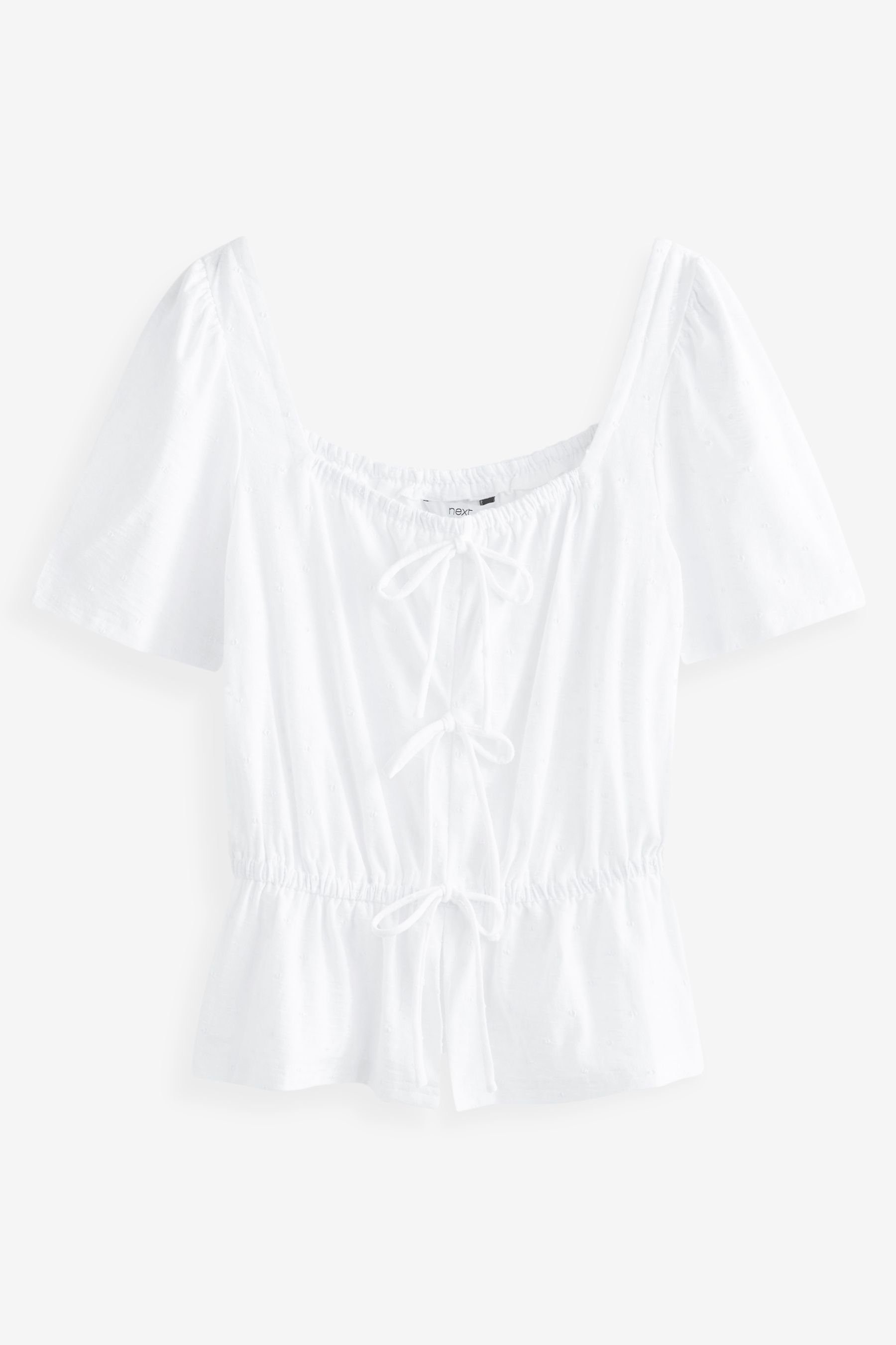Kurzärmliges V-Ausschnitt mit und Rüschensaum T-Shirt White (1-tlg) Next Top