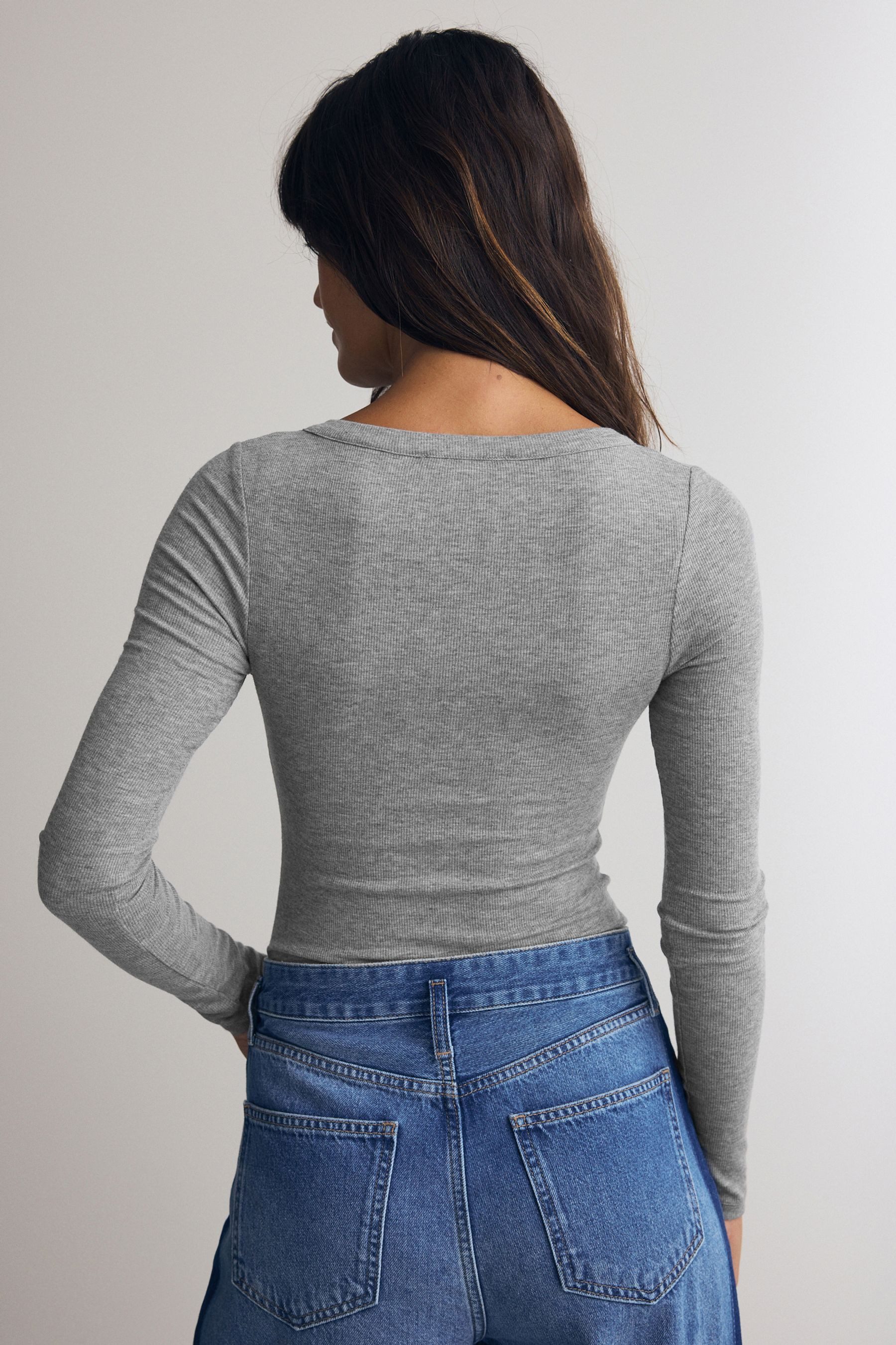 Next Langarmbody Gerippter, langärmliger Henley-Body (1-tlg)