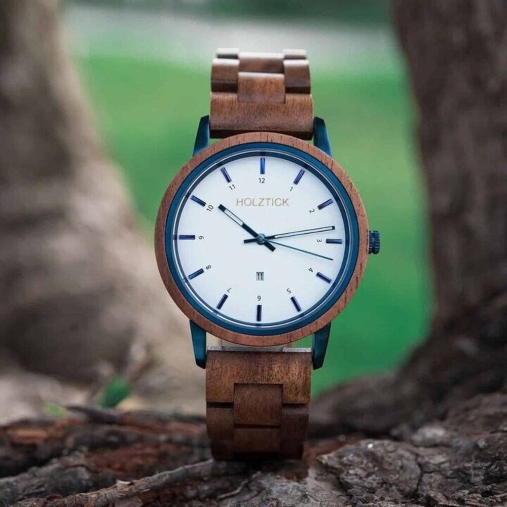 Holztick Bavaria Quarzuhr Anton, stylische Herrenuhr aus Walnussholz