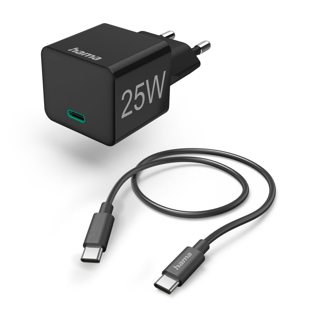Hama Mini Ladeset, Ladeadapter und Ladekabel, USB C, 25W PD, Schwarz USB- Ladegerät (2-tlg)