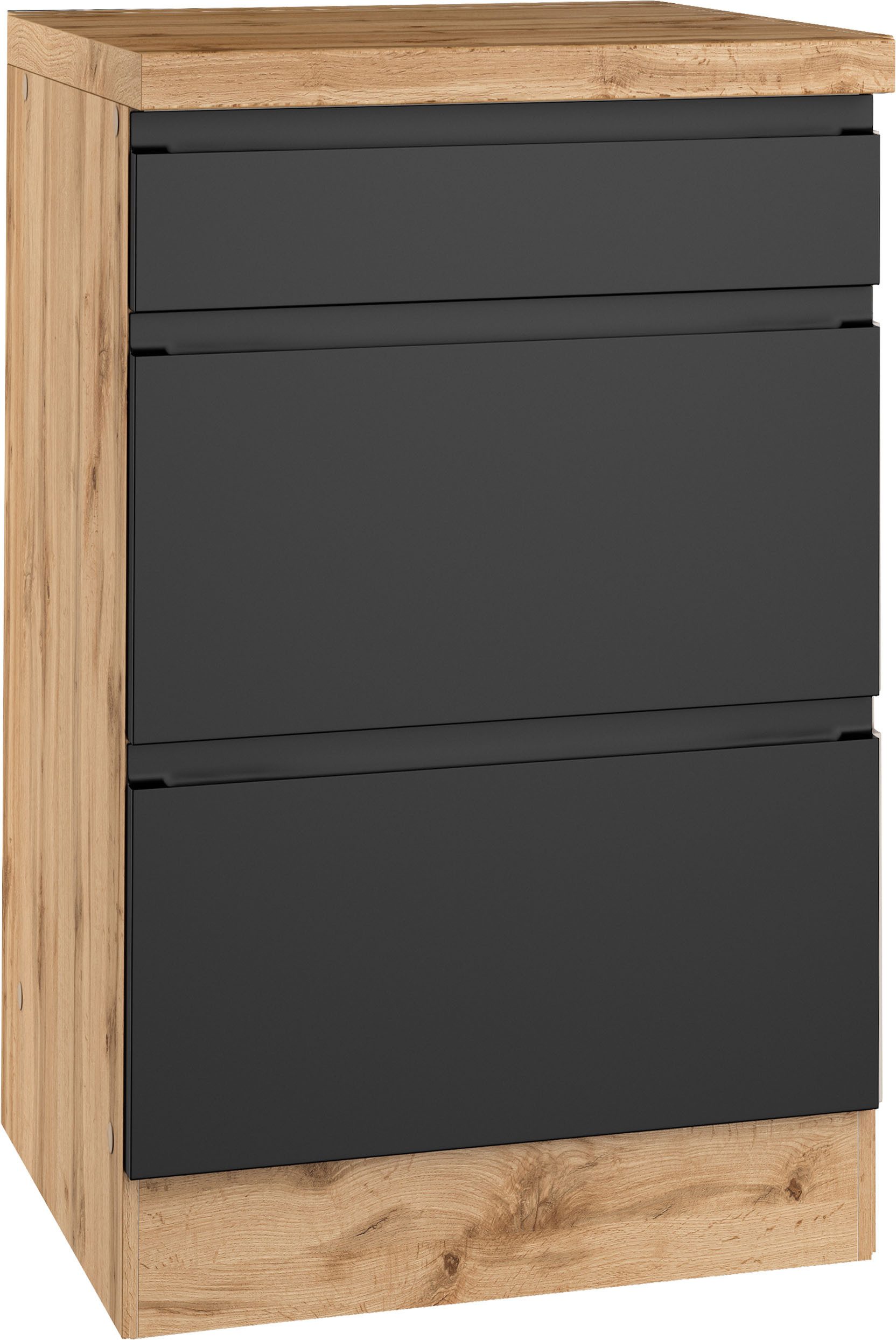KOCHSTATION Unterschrank KS-Virginia,neu in verbesserter Ausführung (Stauraum, Softclose, mit CPL-Arbeitsplatte) Breite 50 cm, 1 Schubkasten, 2 Auszüge, Soft-Close-Funktion
