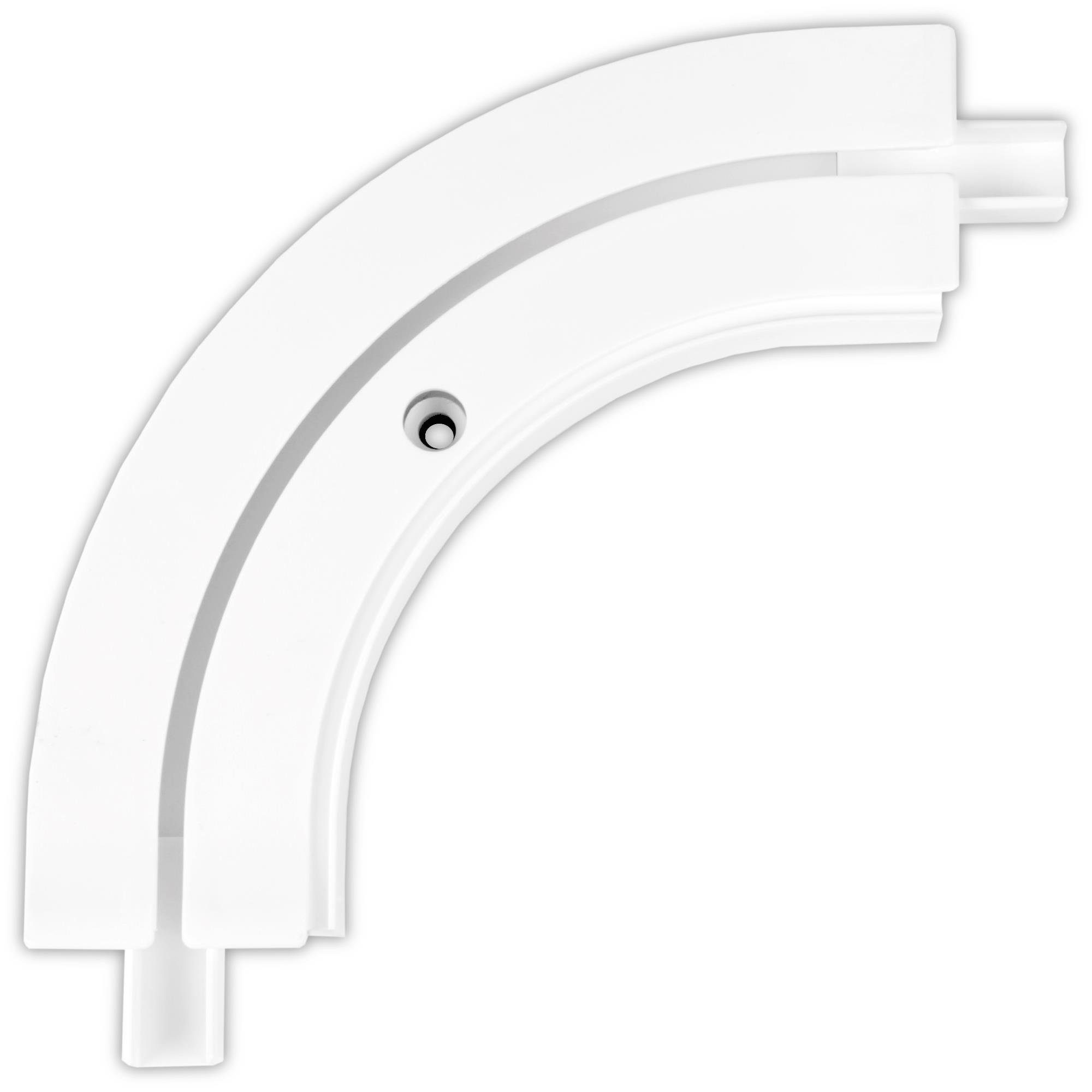 Bestlivings Erker-Innenbogen, 1-läufig, mit Bohren, wird in vorhandene Gardinenschiene geschoben, Kunststoff, Verbindungsbogen / Abschlußbogen für Gardinenschienen 1-3 Lauf