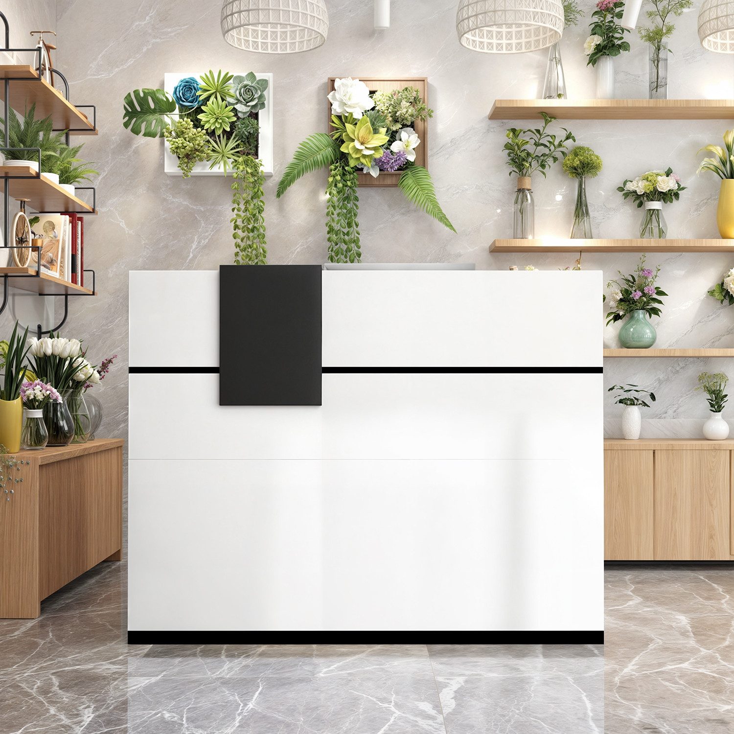 FUFU&GAGA Empfangstheke mit abschließbaren Schubladen und Schränken