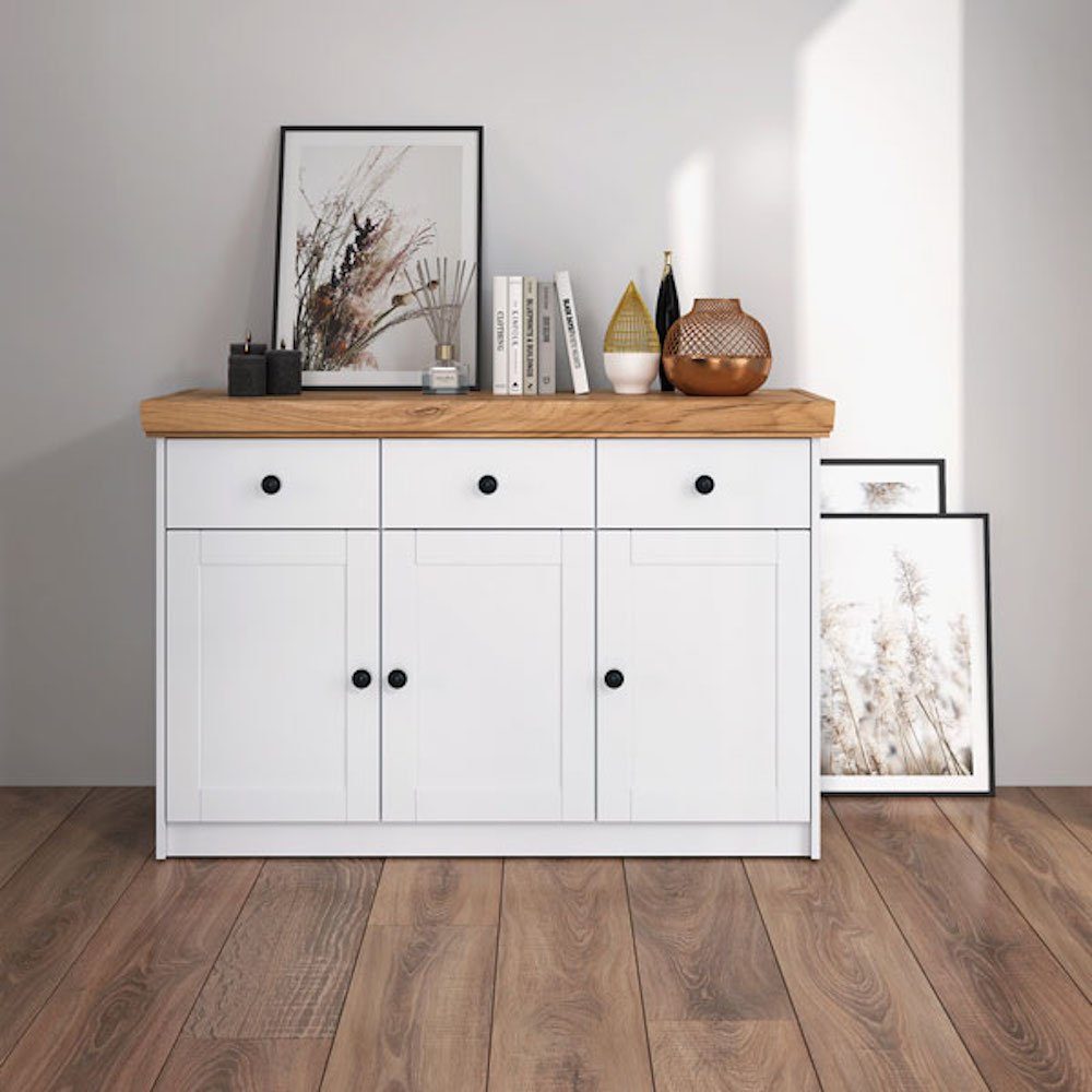 Feldmann-Wohnen Kommode Sky (Sky, 1 St., Kommode), 123x41x82cm weiß / Gold Craft Eiche