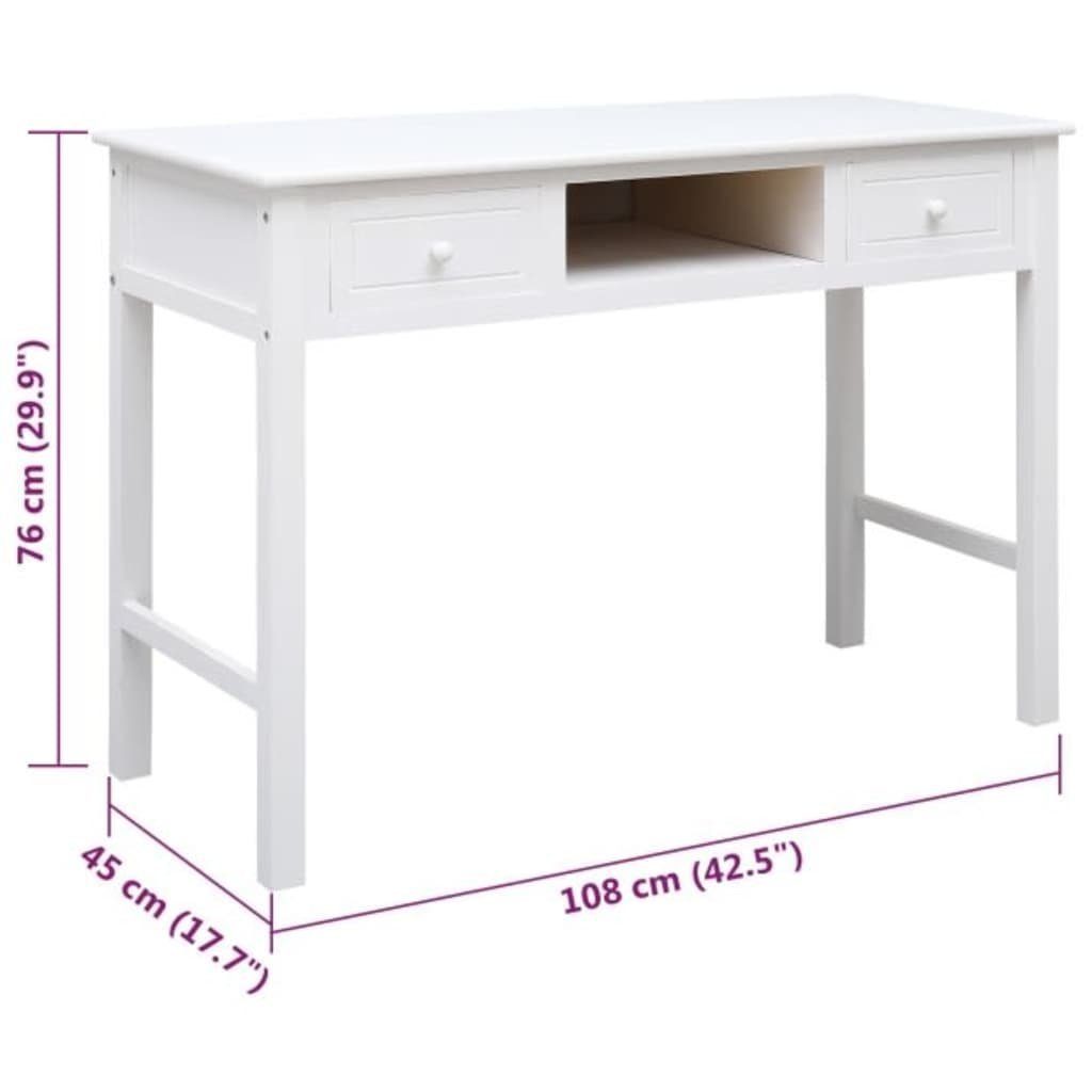 Schreibtisch | Schreibtisch vidaXL cm Weiß Massivholz Paulownia 108x45x76 Weiß Weiß
