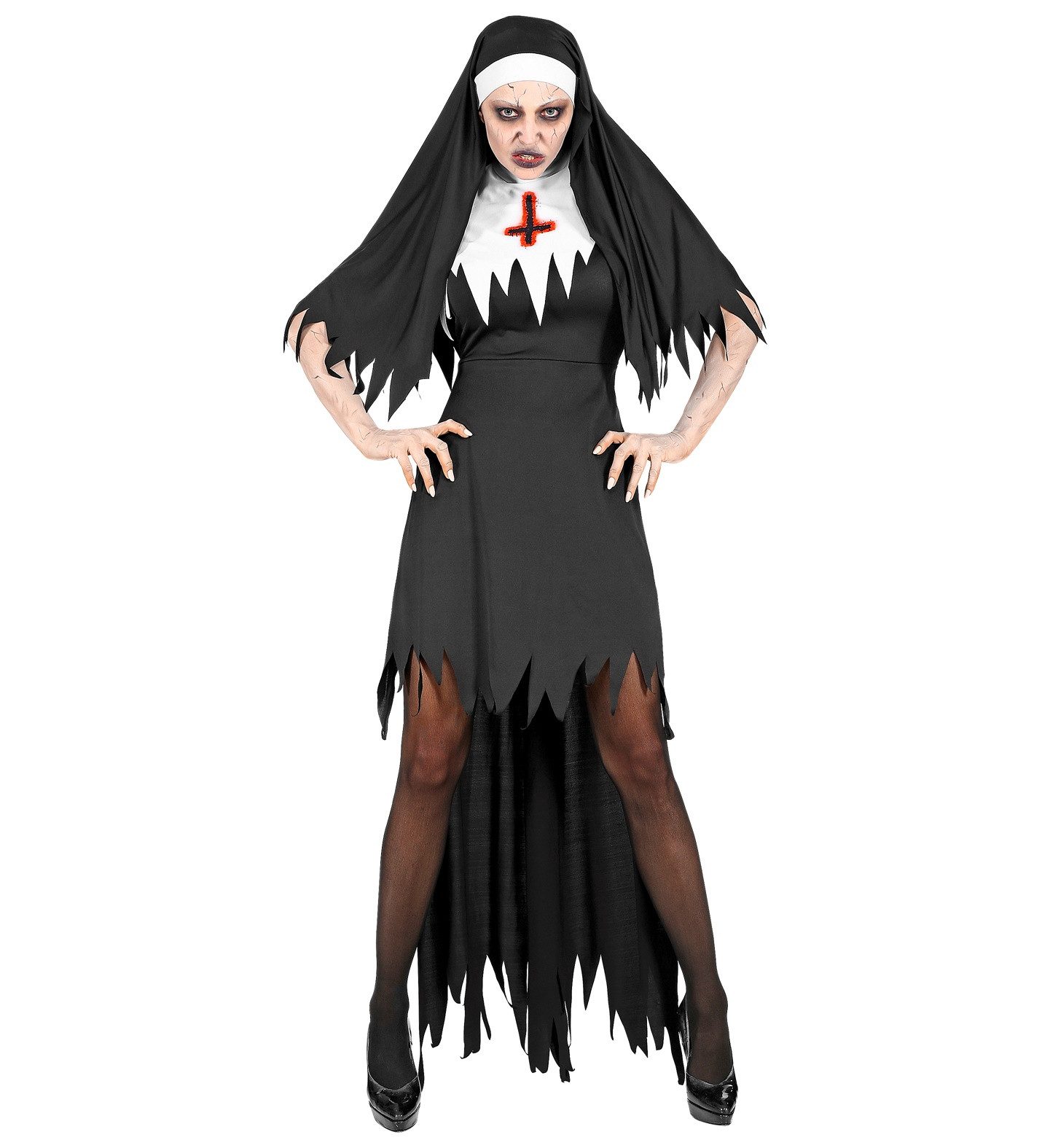 Hexen-Kostüm Horror Nonne Halloween Kostüm für Damen, Schwarz