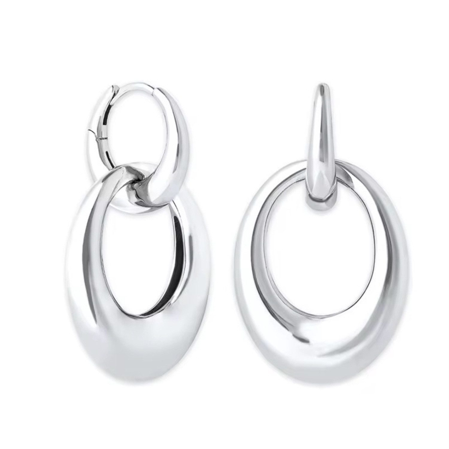 Valentinstagsgeschenk ROUGEMONT Paar Creolen Extravagante Trend Creolen Ohrringe zwei Tragevarianten Wasserfest, Wasserfest, silberfarben, Silber