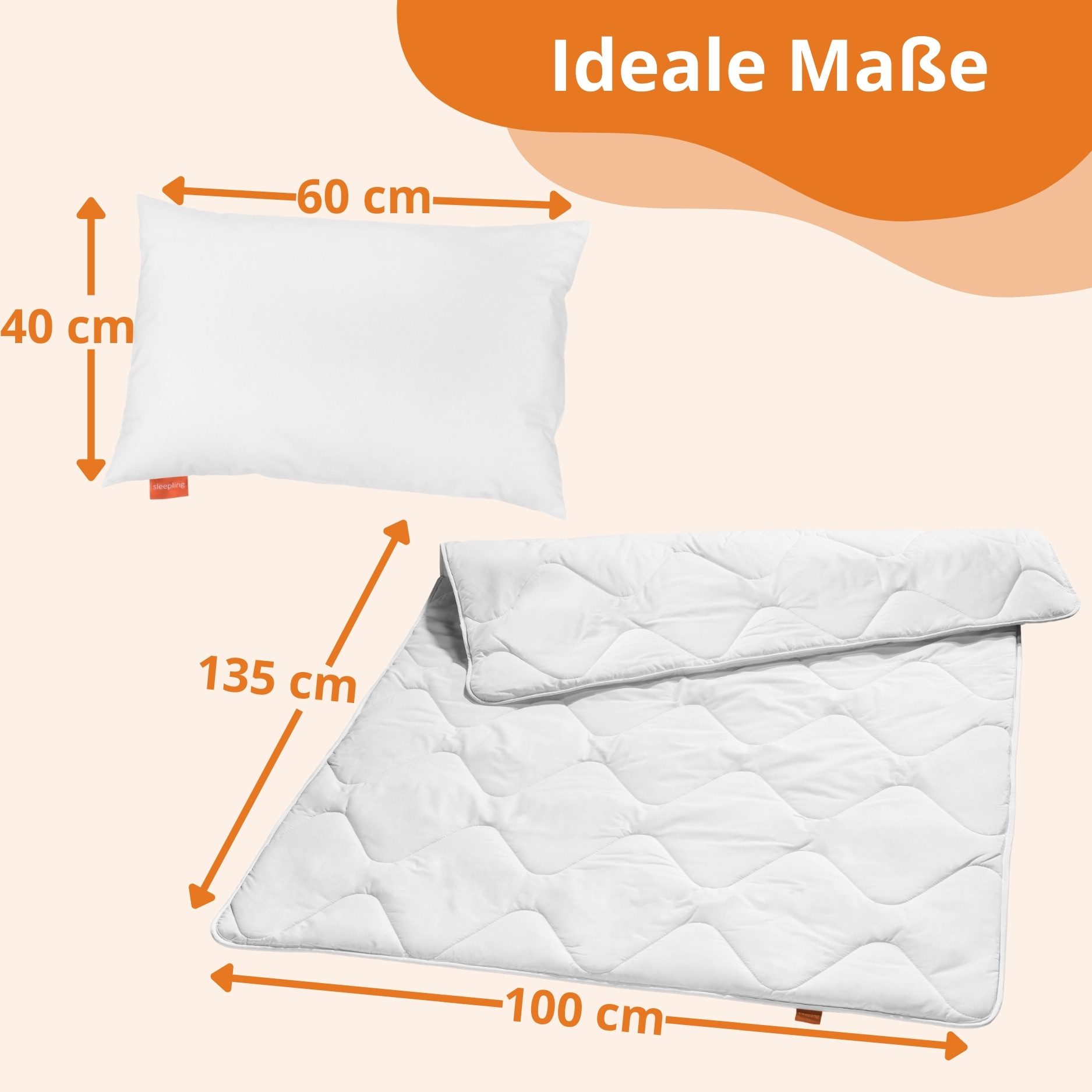 sleepling Kinderbettdecke Bettwaren-Set, Set inkl. Decke (100x135 cm) und Kissen (40x60 cm)