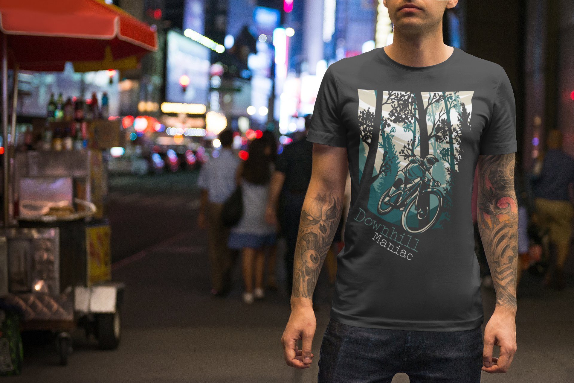 Baddery Print-Shirt Fahrrad T-Shirt: "Downhill Maniac 2", hochwertiger Siebdruck, auch Übergrößen, aus Baumwolle