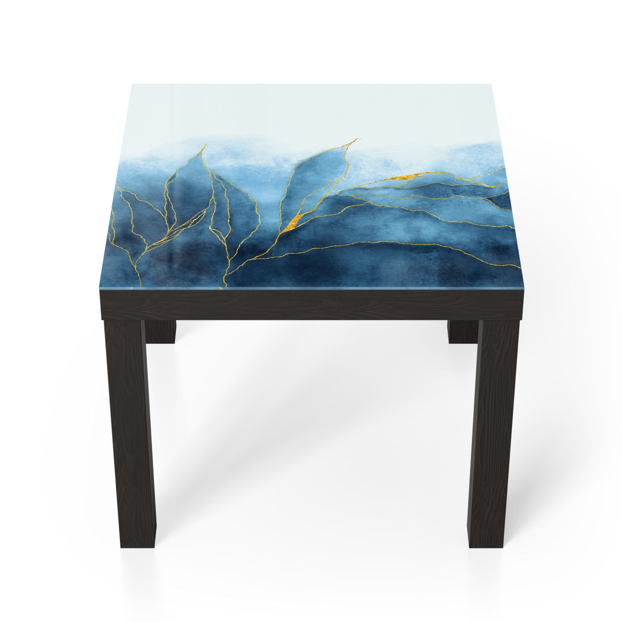DEQORI Couchtisch 'Blauer Glastisch modern Glas Beistelltisch Wasserfarbverlauf', Schwarz