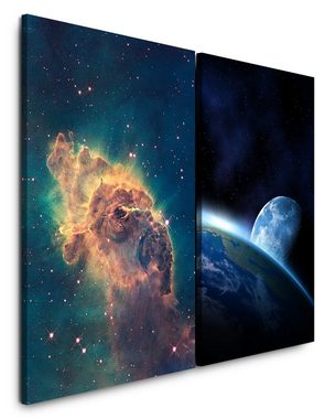 Sinus Art Leinwandbild 2 Bilder je 60x90cm Nebula Supernova Weltraum Erde Mond Universum Sterne