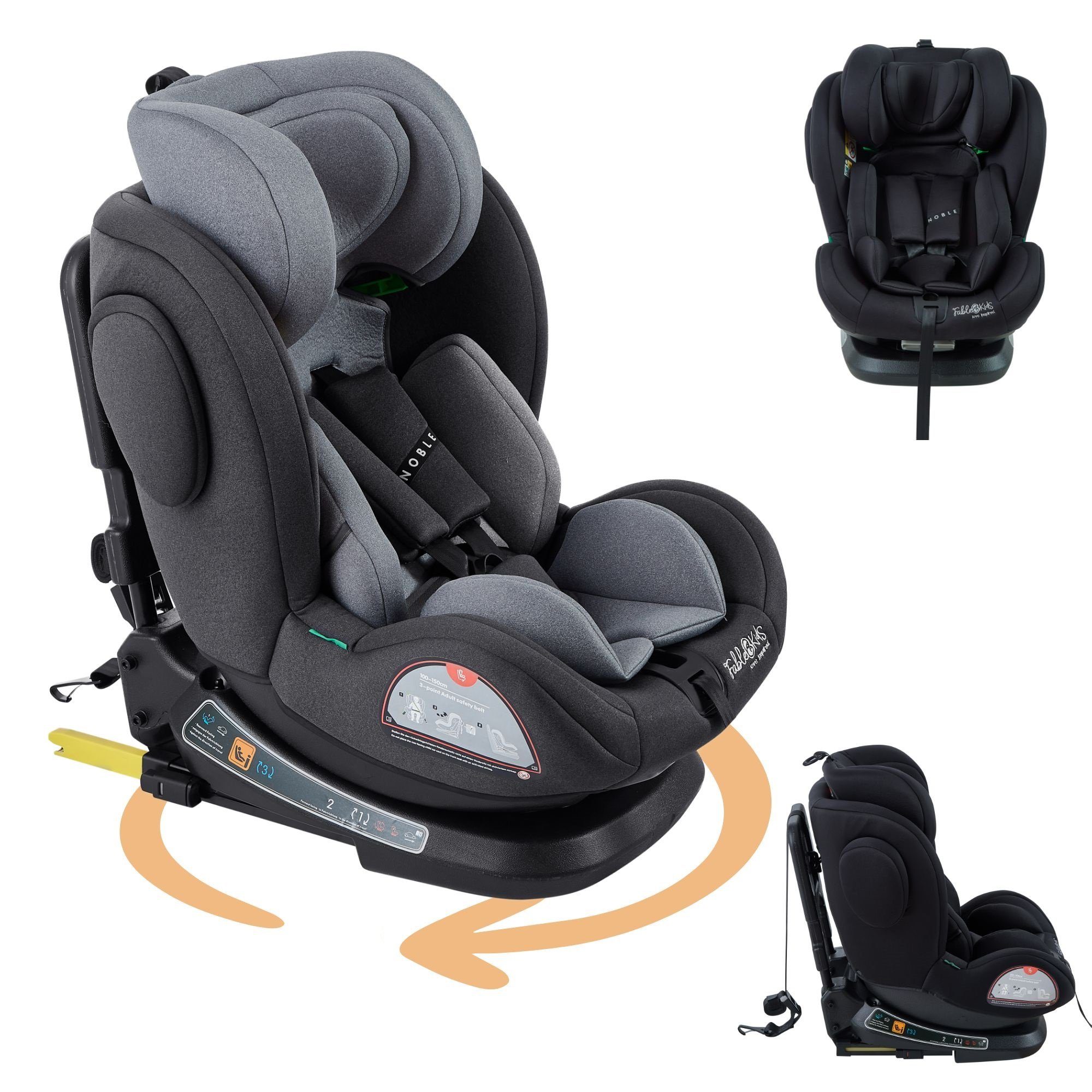 FableKids Autokindersitz Autositz Kinderautositz 360° drehbar Isofix 40 -150 cm, ab: 0 Monate, bis: 5 Jahre, ab: 1,00 kg, bis: 36,00 kg, (Grau)