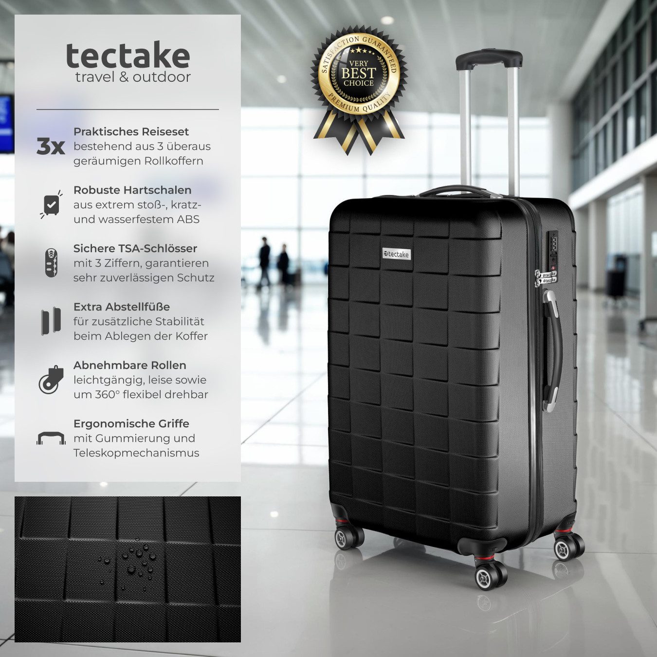 tectake Trolley Hartschalenkoffer-Set, 4 Rollen, 3-teilig, aus robustem ABS günstig online kaufen