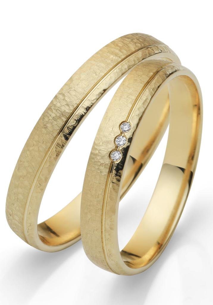 Firetti Trauring Schmuck Geschenk Gold 750 Hochzeit Ehering "LIEBE", Made in Germany - mit o. ohne Brillanten/Diamanten gelbgoldfarben
