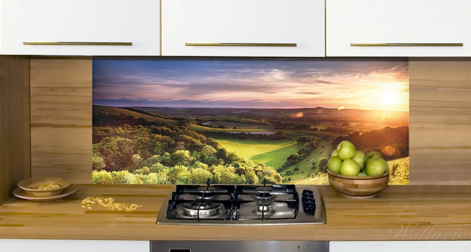 Wallario Küchenrückwand in (1-tlg) Sonnenuntergang Farbenfroher England,