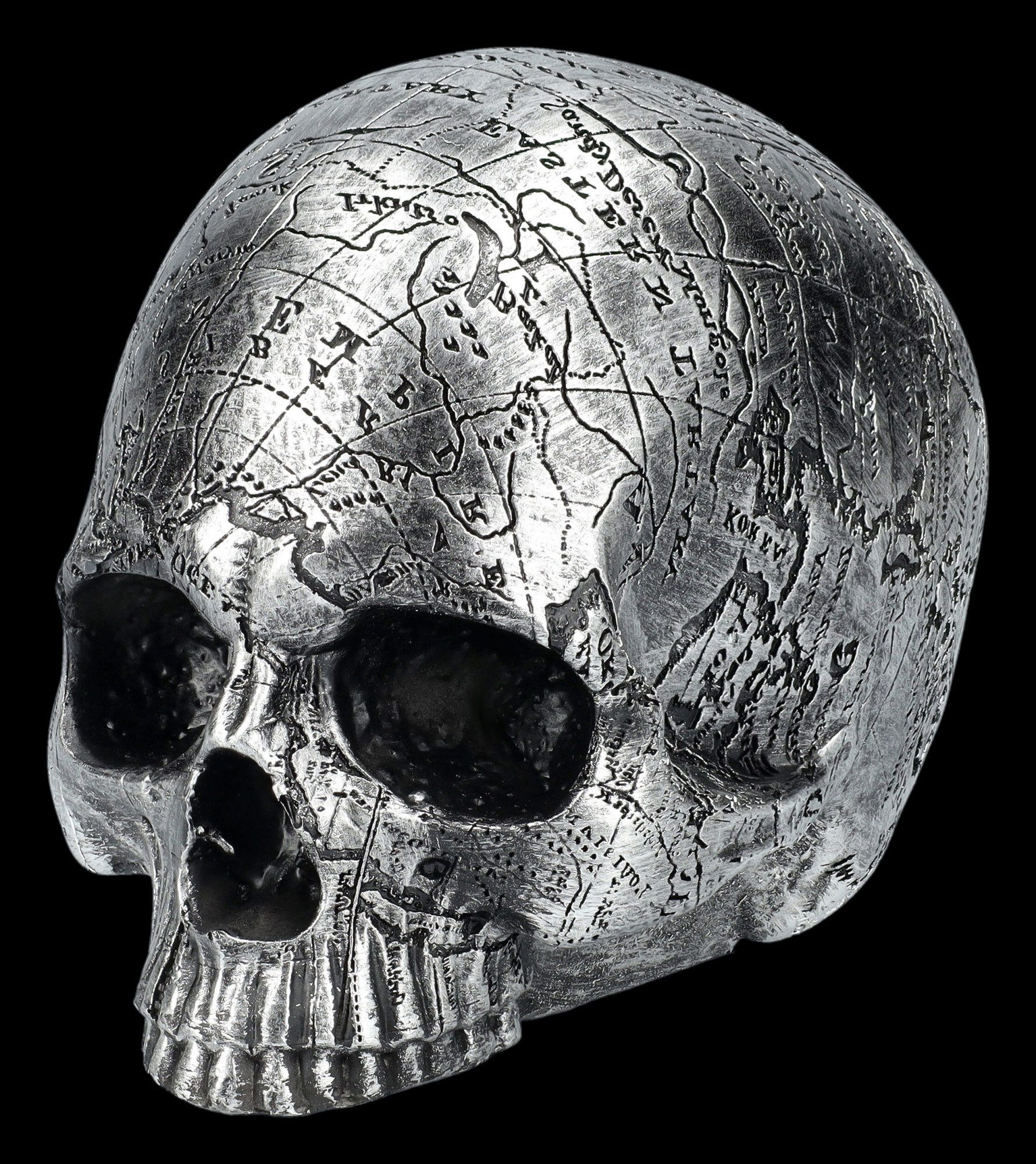 Figuren Shop GmbH Dekofigur Totenkopf silberfarben - Mind Map - Totenschädel Gothic Dekoschädel