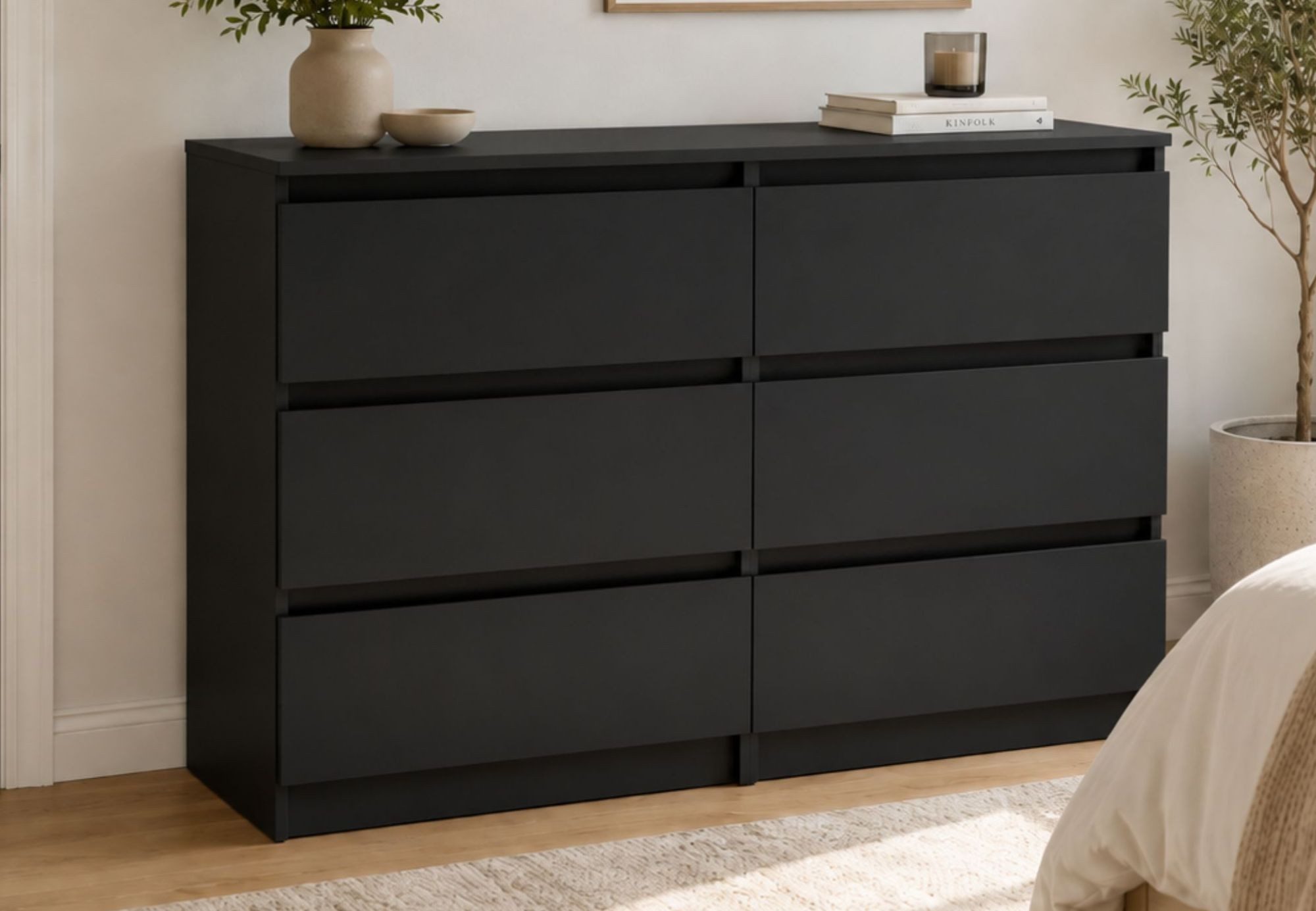 Home Collective Kommode Sideboard mit Schubladen Schubladenschrank Kommodenschrank, modern & vielseitig, mit 6 grifflosen Schubladen Schwarz