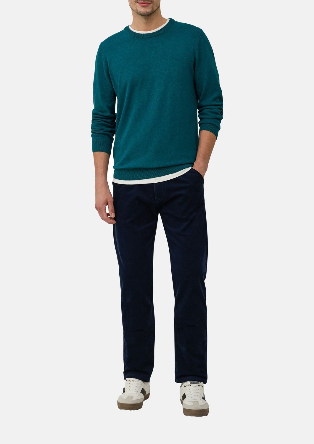s.Oliver Rundhalspullover Basic (1-tlg) Feinstrick-Komfort mit Logo-Detail