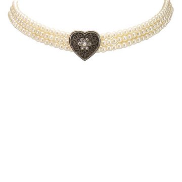 Alpenflüstern Collier Trachten-Perlen-Kropfkette Ornament-Herz (creme-weiß), - nostalgische Trachtenkette, eleganter Damen-Trachtenschmuck, Dirndlkette
