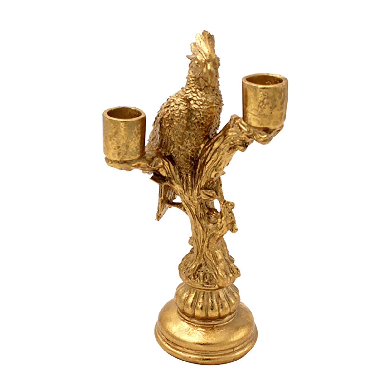 Werner Voß Kerzenhalter Kerzenleuchter Papagei auf Ast, gold, Polyresin, 14x9x26,5 cm