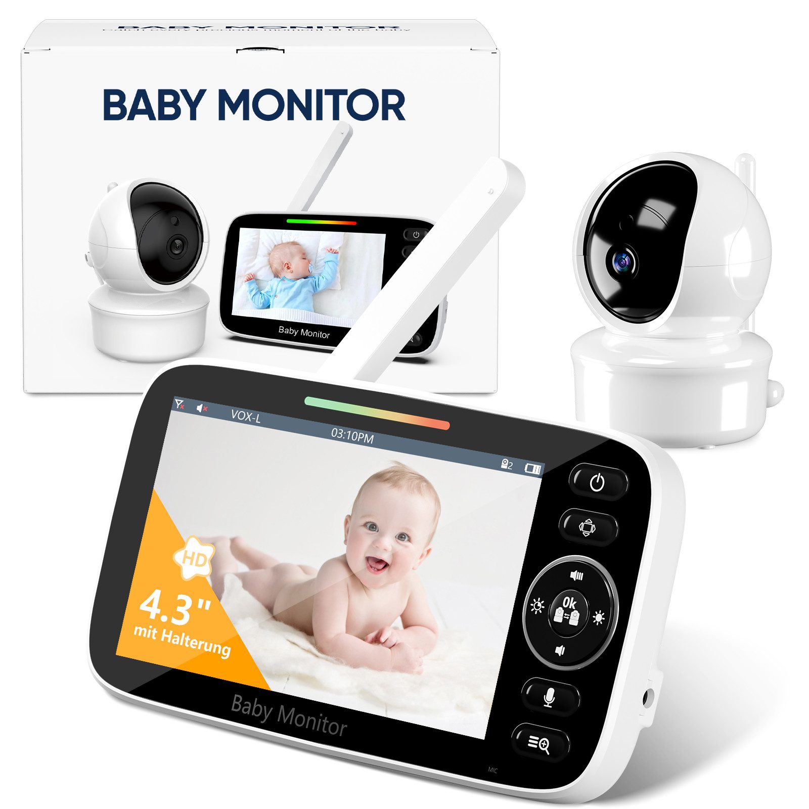 Video-Babyphone mit Kamera, 4,3“ HD Display, Baby Monitor mit Standfuß und VOX-Modus