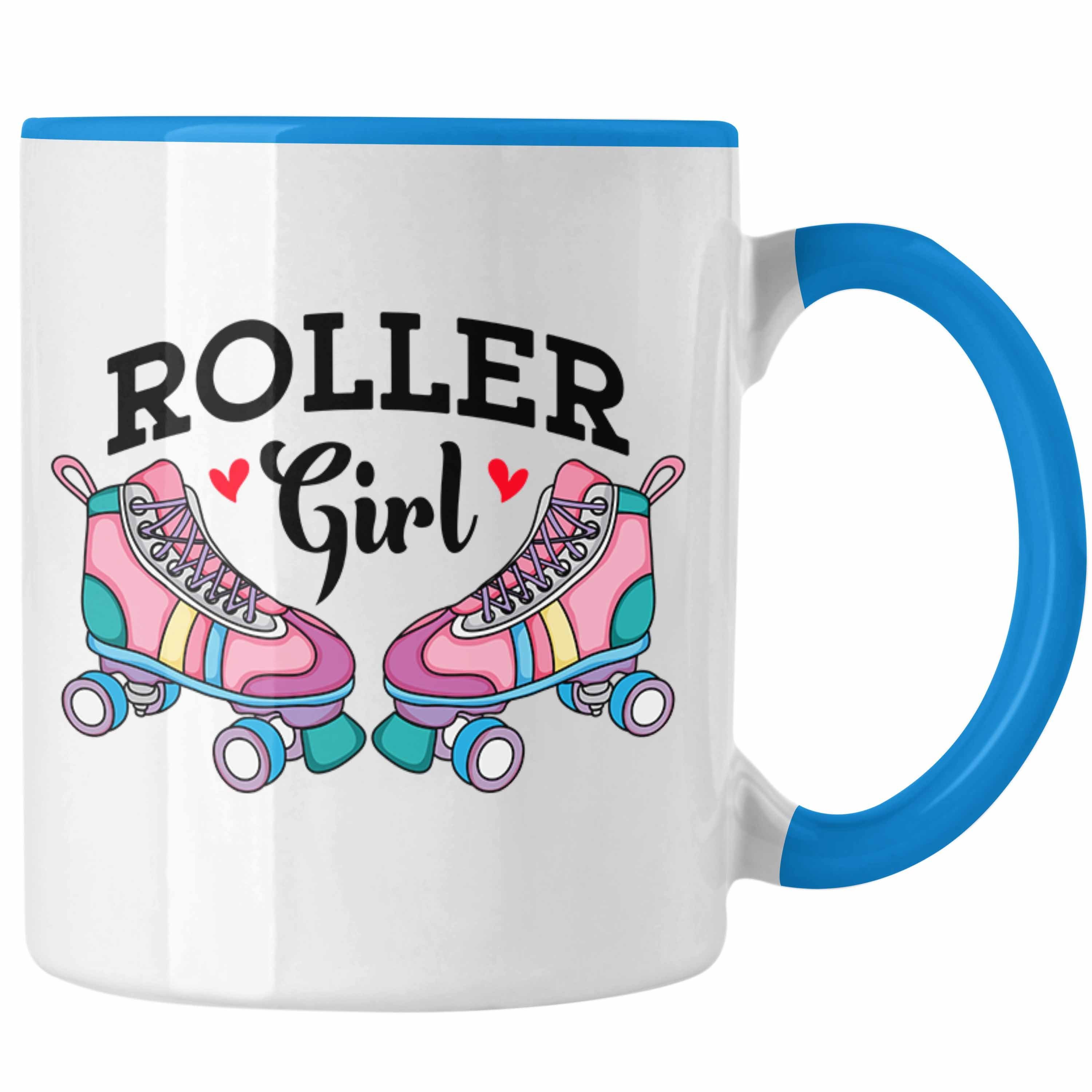Trendation Tasse Rollschuh Tasse Geschenk für Roller Girls "Roller Girl" Nostalgie 80er Blau | Teetassen