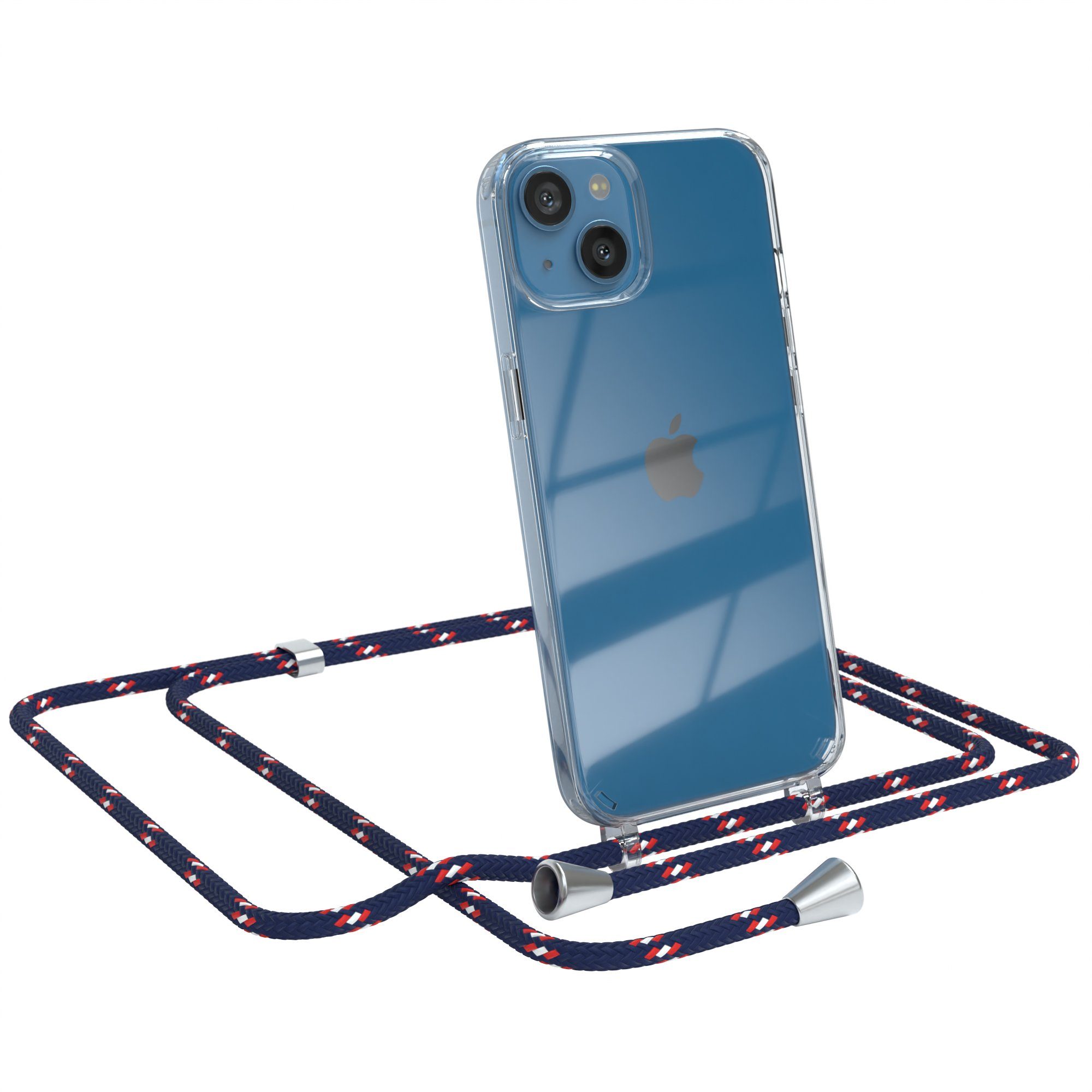 EAZY CASE Handykette Hülle mit Kette für Apple iPhone 13 6,1 Zoll, Slimcover Handykette Hülle Cross Bag für Smartphone Blau Camouflage