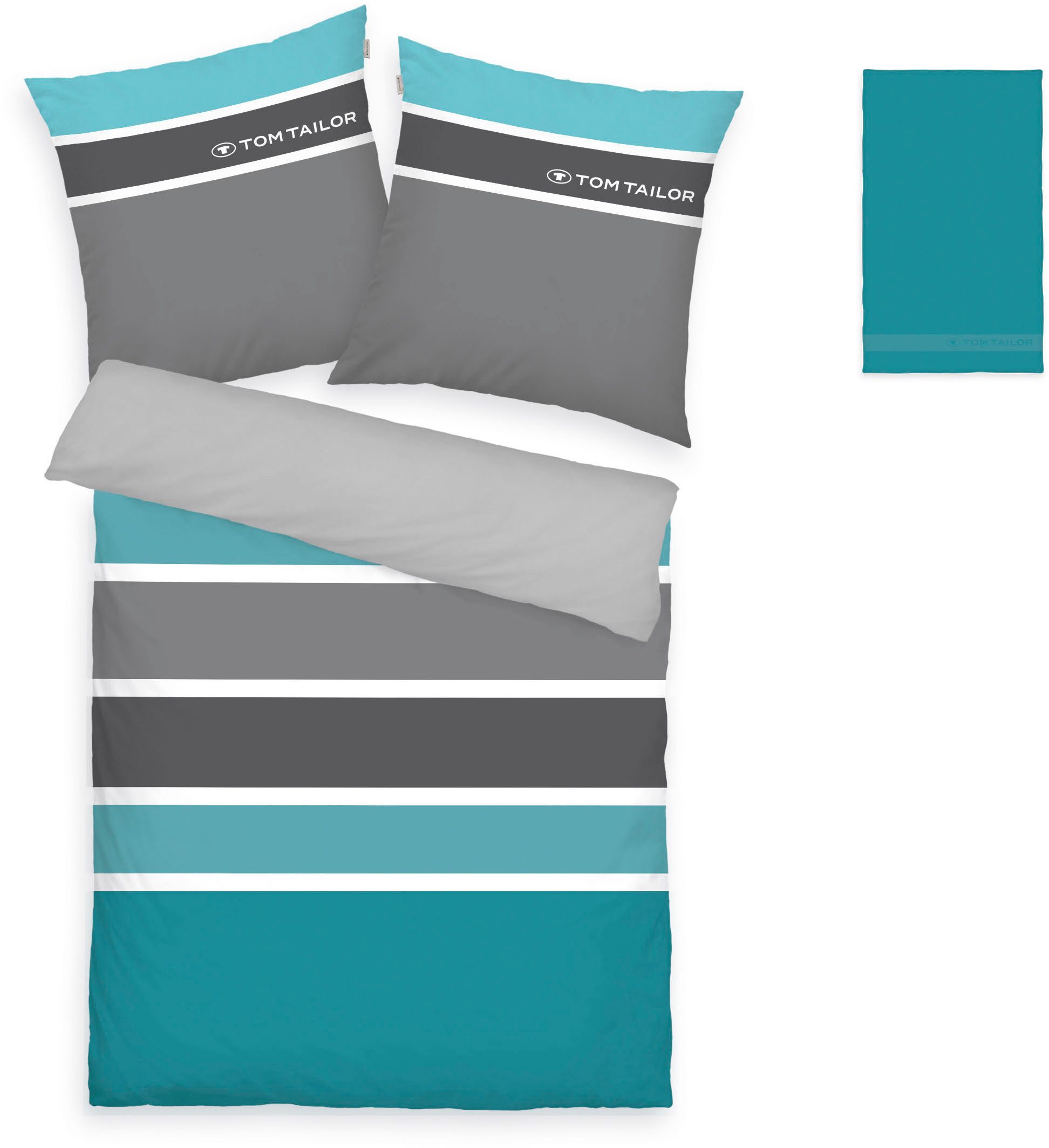 TOM TAILOR HOME Bettwäsche Felix in Gr. 135x200 oder 155x220 cm, Renforcé, 3 teilig, mit GRATIS-Zugabe: Gästehandtuch (100% Baumwolle), mit Reißverschluss