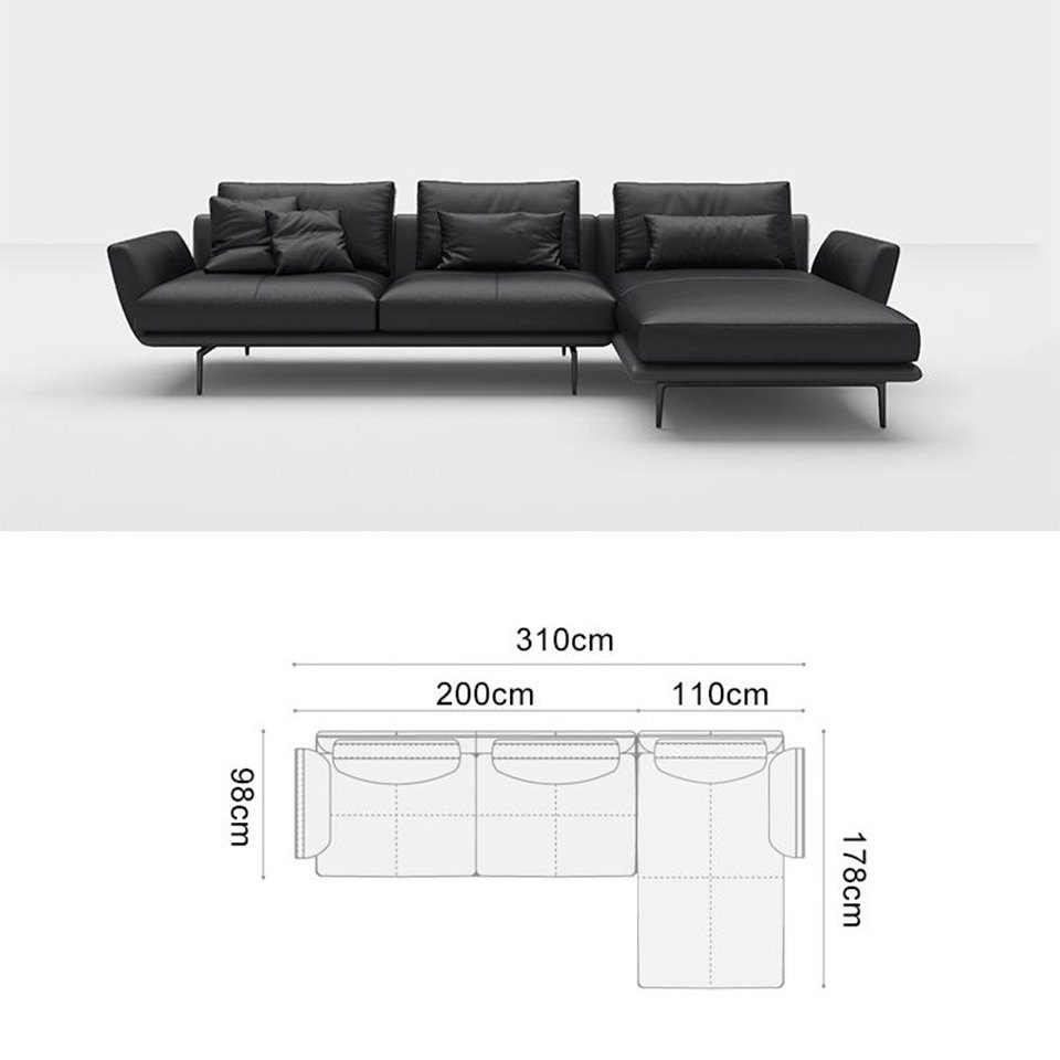 L-Form Ecksofa Schwarz Ledersofa Wohnlandschaft Couch Sofa Design Modern Ecksofa, Sofa JVmoebel