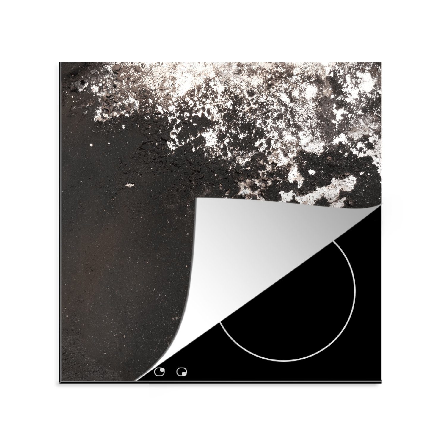 MuchoWow Herdblende-/Abdeckplatte Silber - Rost - Schwarz, Vinyl, (1 tlg), 78x78 cm, Ceranfeldabdeckung, Arbeitsplatte für küche