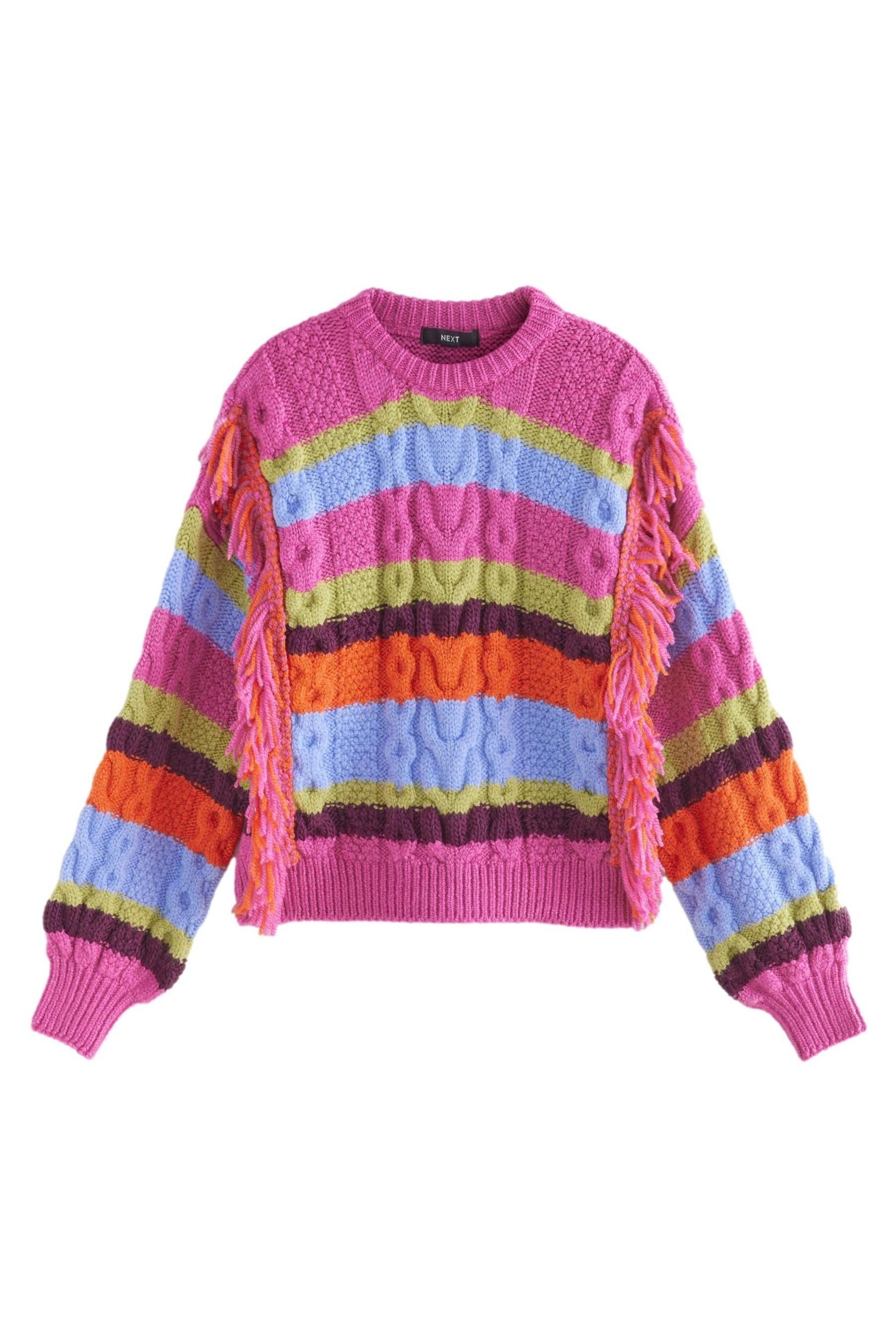 Rundhalspullover Statement-Strickpullover mit Streifen und Fransen