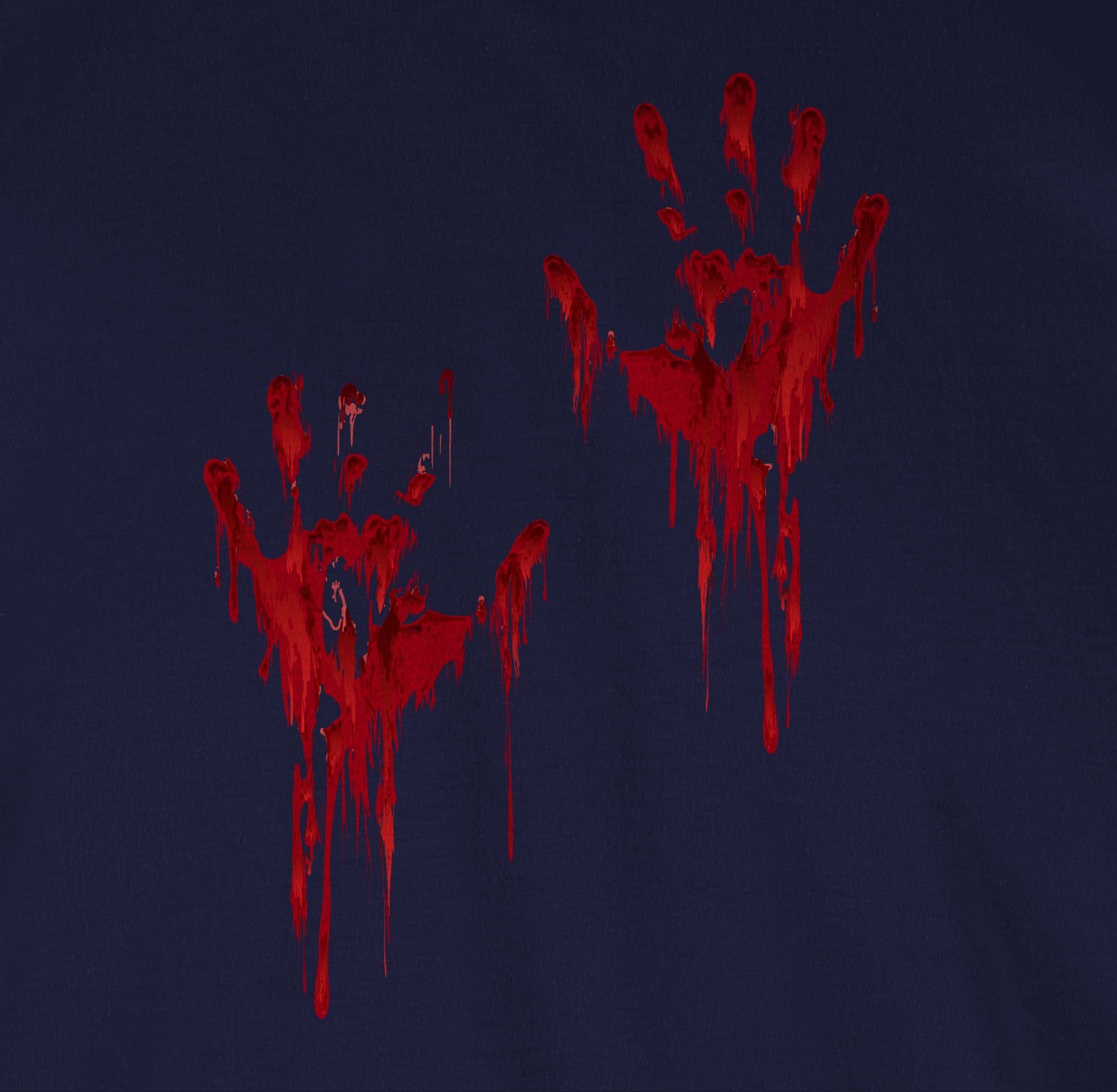 Shirtracer Handabdruck Blutige Rundhalsshirt Herren Blutiges Kostüme Navy 3 Hände Blut H Blutverschmiert Blau Blutspritzer Halloween